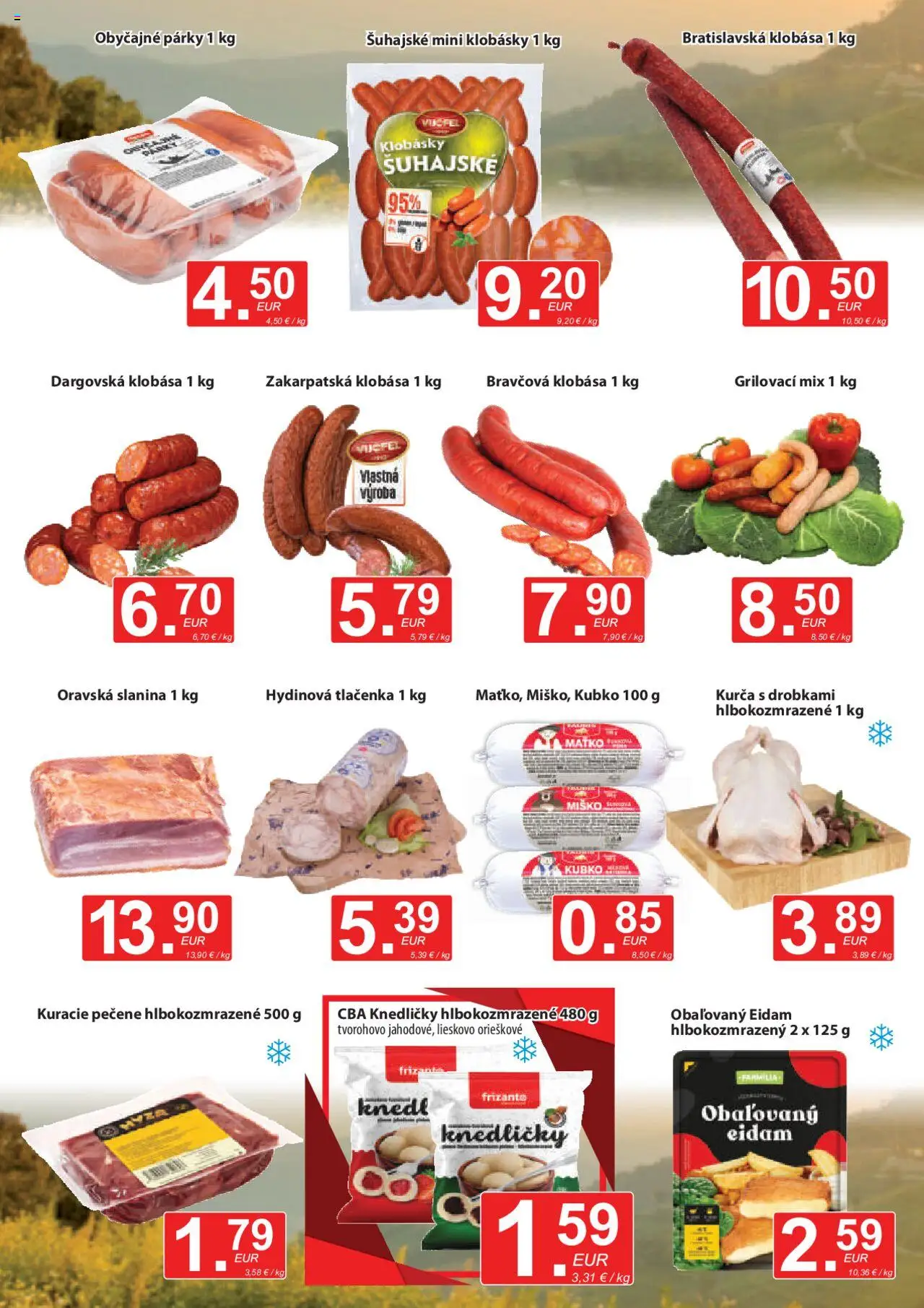 CBA Verex leták │ platný od 21.08.2025 | Strana: 3 | Produkty: Slanina, Klobása, Eidam, Párky