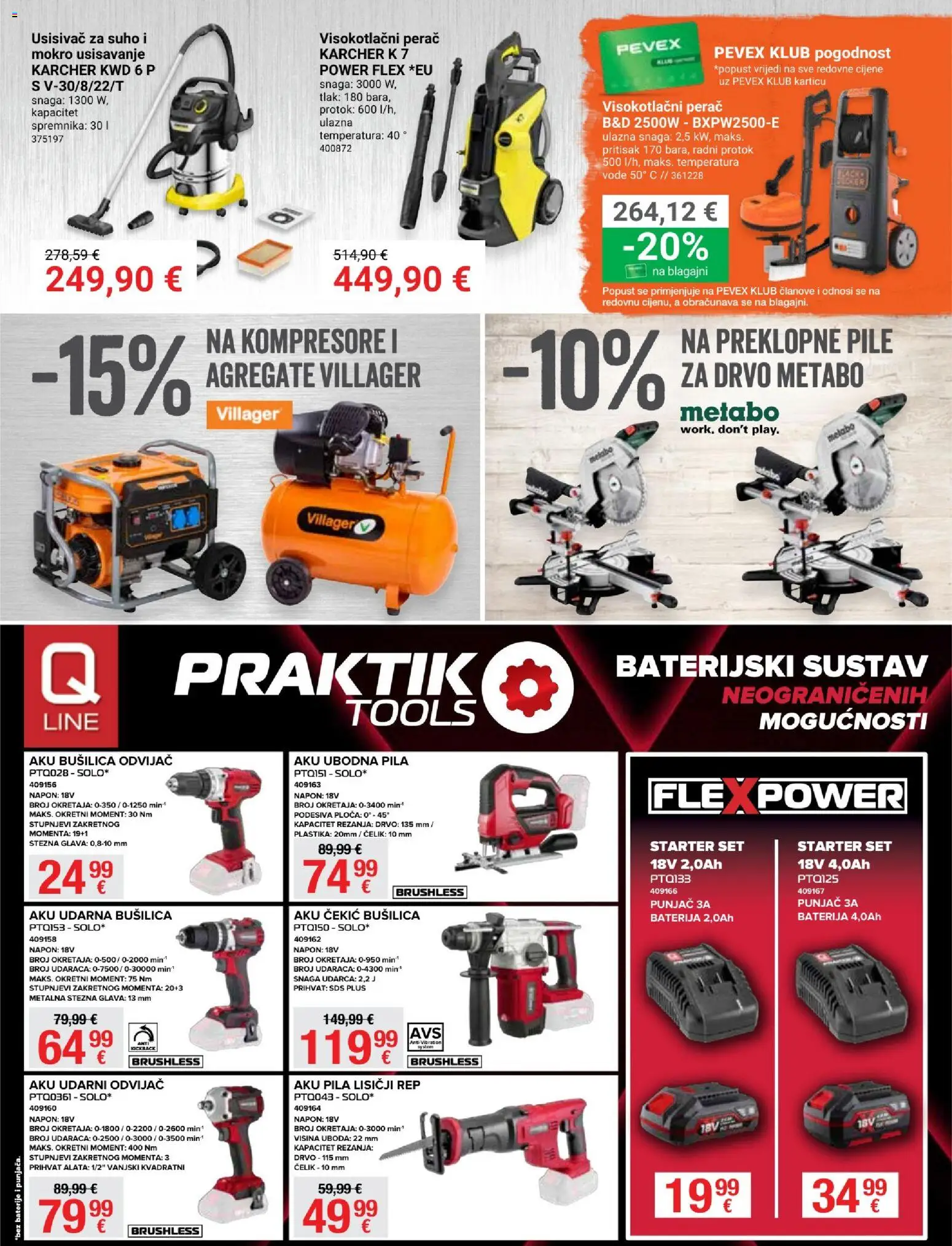 Pevex katalog | vrijedi od 05.02.2026 | Stranica: 15 | Proizvodi: Visokotlačni perač, Baterija, Aku bušilica, Baterije