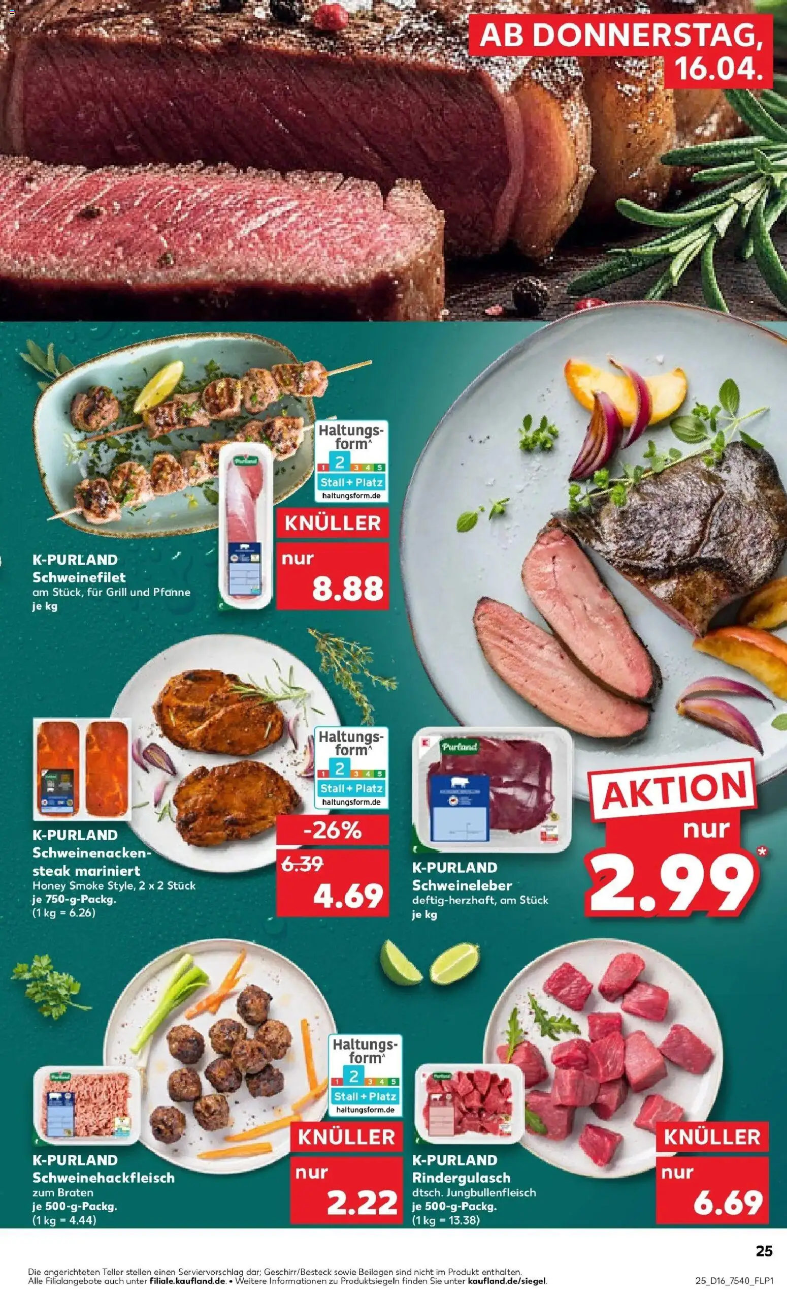 Kaufland Prospekt Stendal	 – gültig ab 16.04.2026 | Seite: 25 | Produkte: Rindergulasch, Schweinenacken, Schweinefilet, Steak