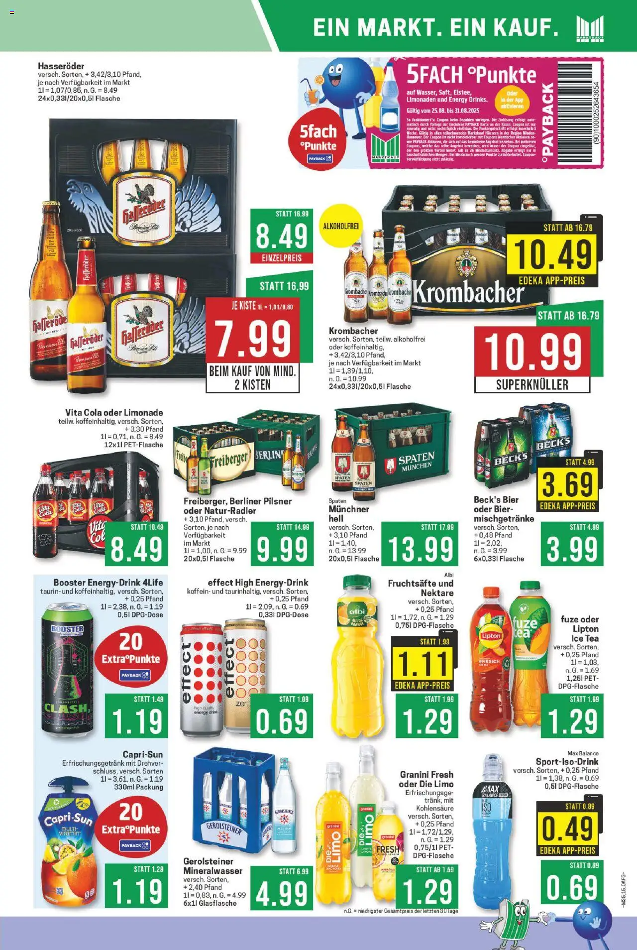 Marktkauf Prospekt 	 - gültig ab dem 25.08.2025 | Seite: 15 | Produkte: Mineralwasser, Pfirsich, Granini, Krombacher
