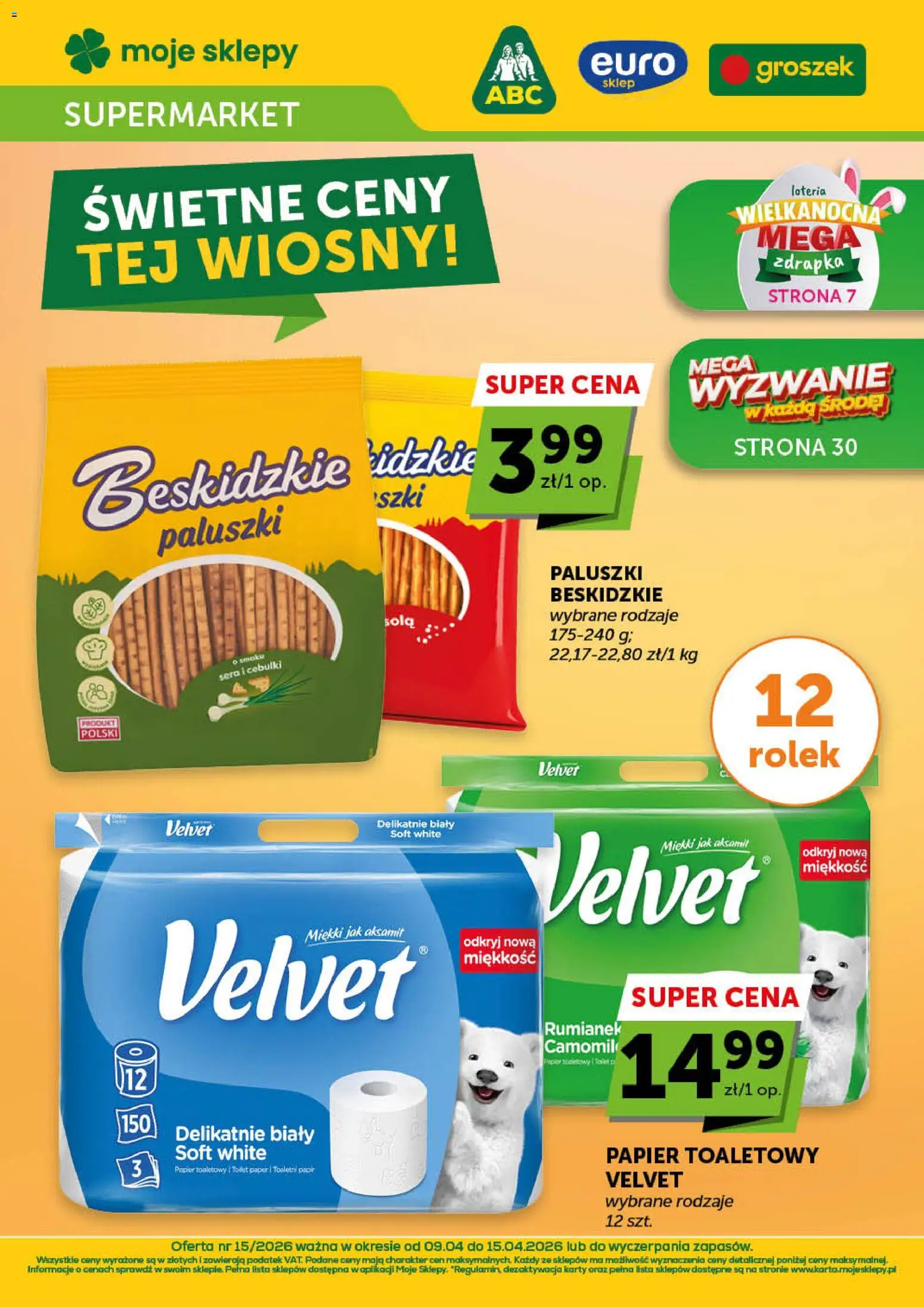 Groszek gazetka od 09.04.2026 | Strona: 1 | Produkty: Groszek, Papier toaletowy, Paluszki