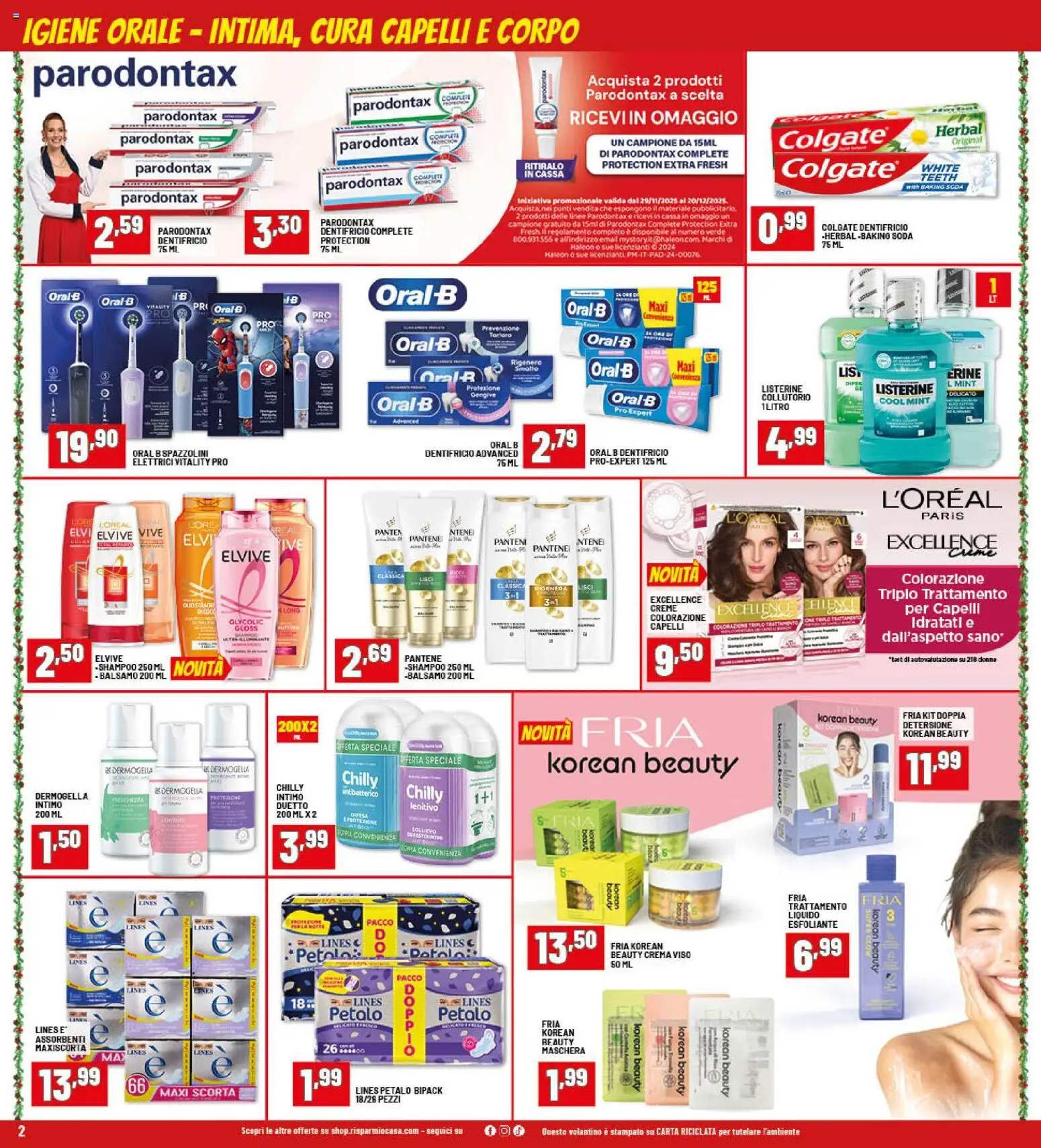 Volantino RisparmioCasa del 26.11.2025 | Pagina: 2 | Prodotti: Shampoo, Maschera, Crema viso, Intimo