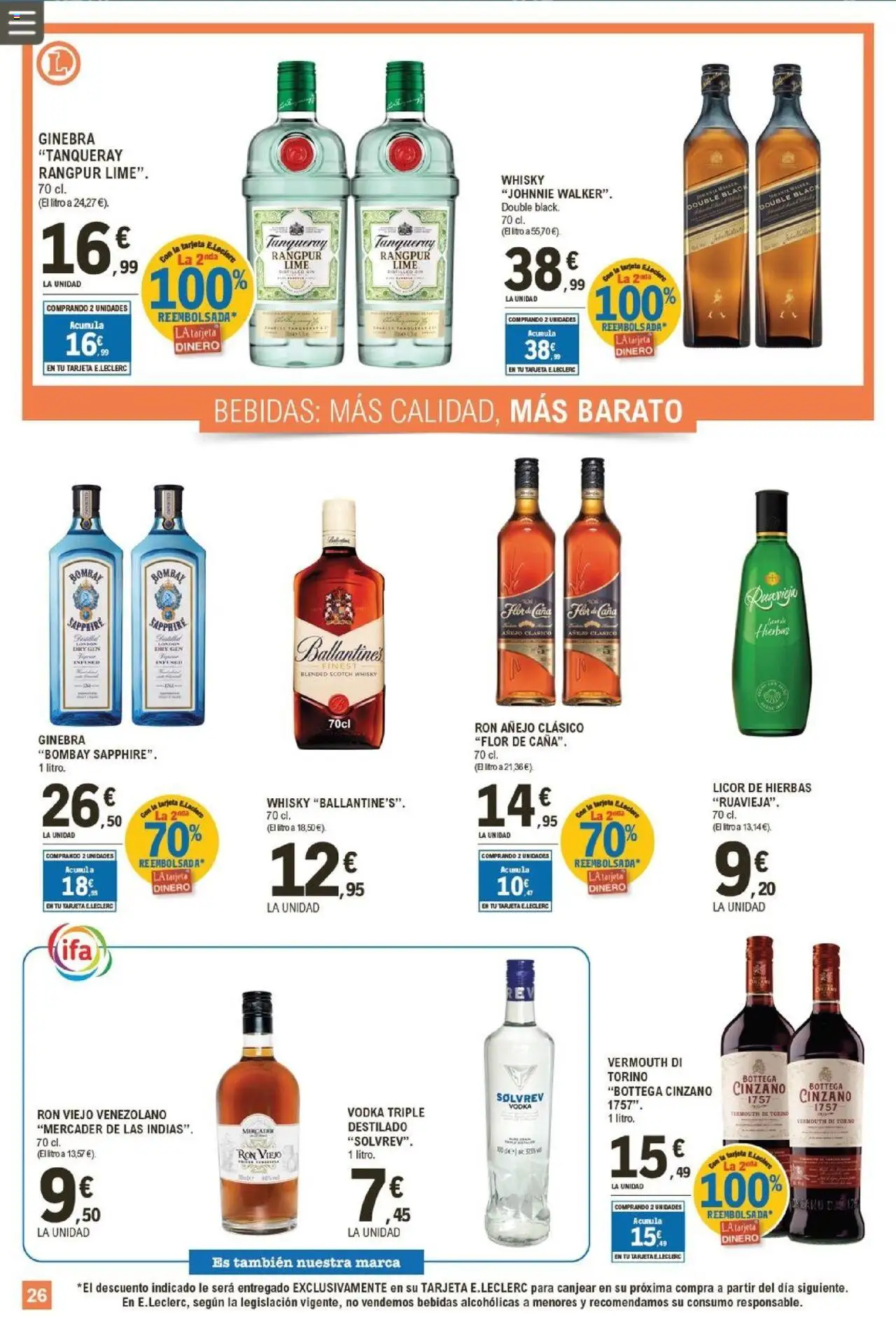 E.Leclerc folleto │ válido desde el 13.08.2025 | Página: 26 | Productos: Licor, Ron, Ginebra, Vodka