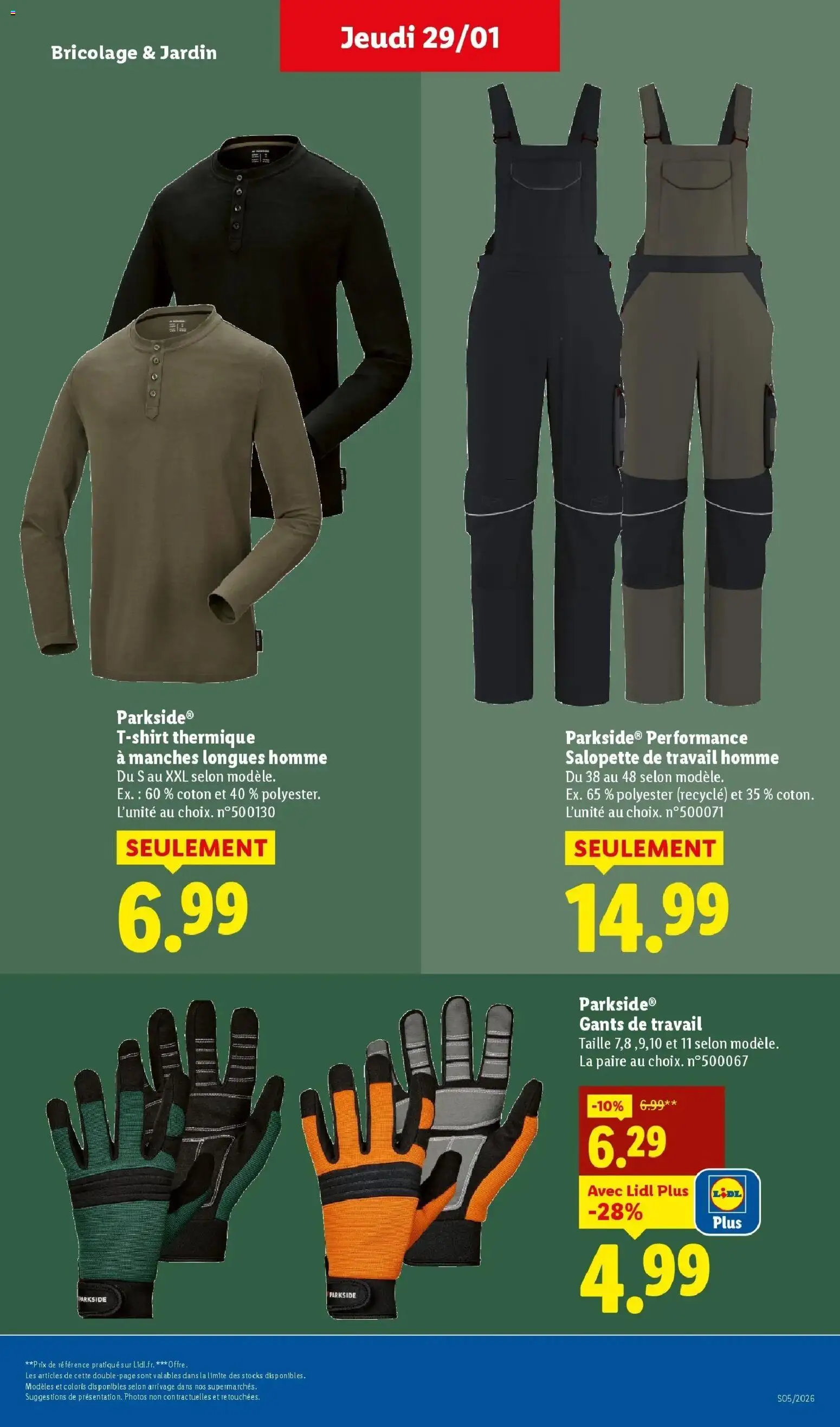 Catalogue LIDL du 28/01/2026 | Promo prospectus en ligne | Page: 35 | Produits: Salopette, Coton, T-shirt, Gants