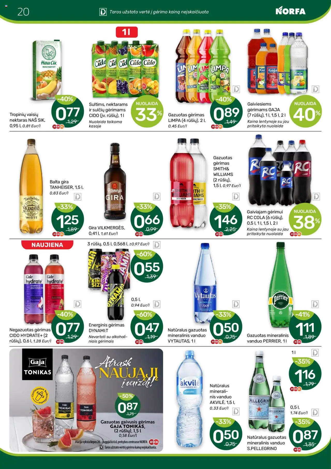 NORFA - Leidinys│galioja nuo 24.07.2025 | Puslapis: 20 | Prekių: Gaivusis gėrimas, Tonikas, Energinis gėrimas, Mineralinis vanduo