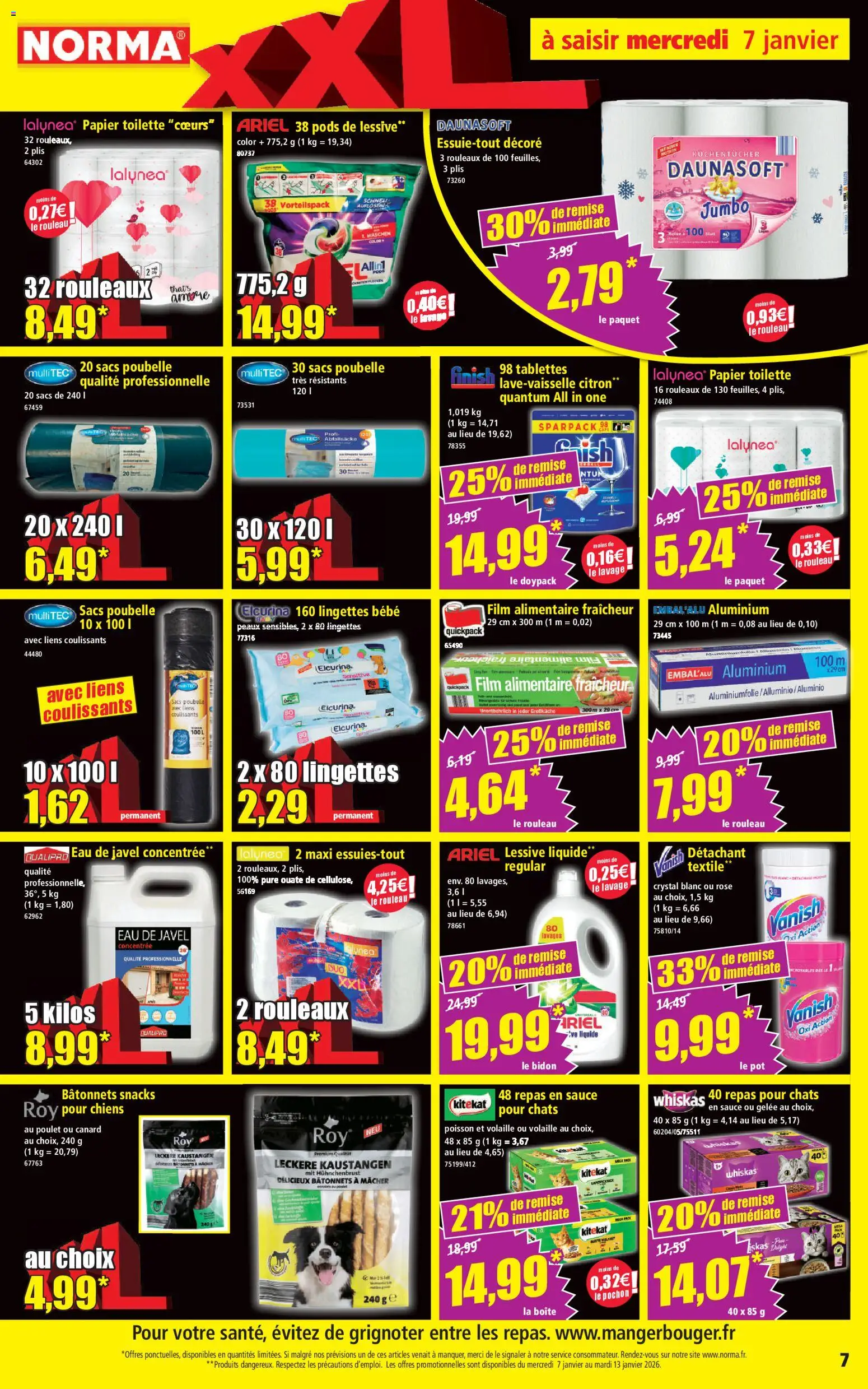 {H1} | Page: 7 | Produits: Ariel, Lessive Liquide, Eau de javel, Sacs poubelle