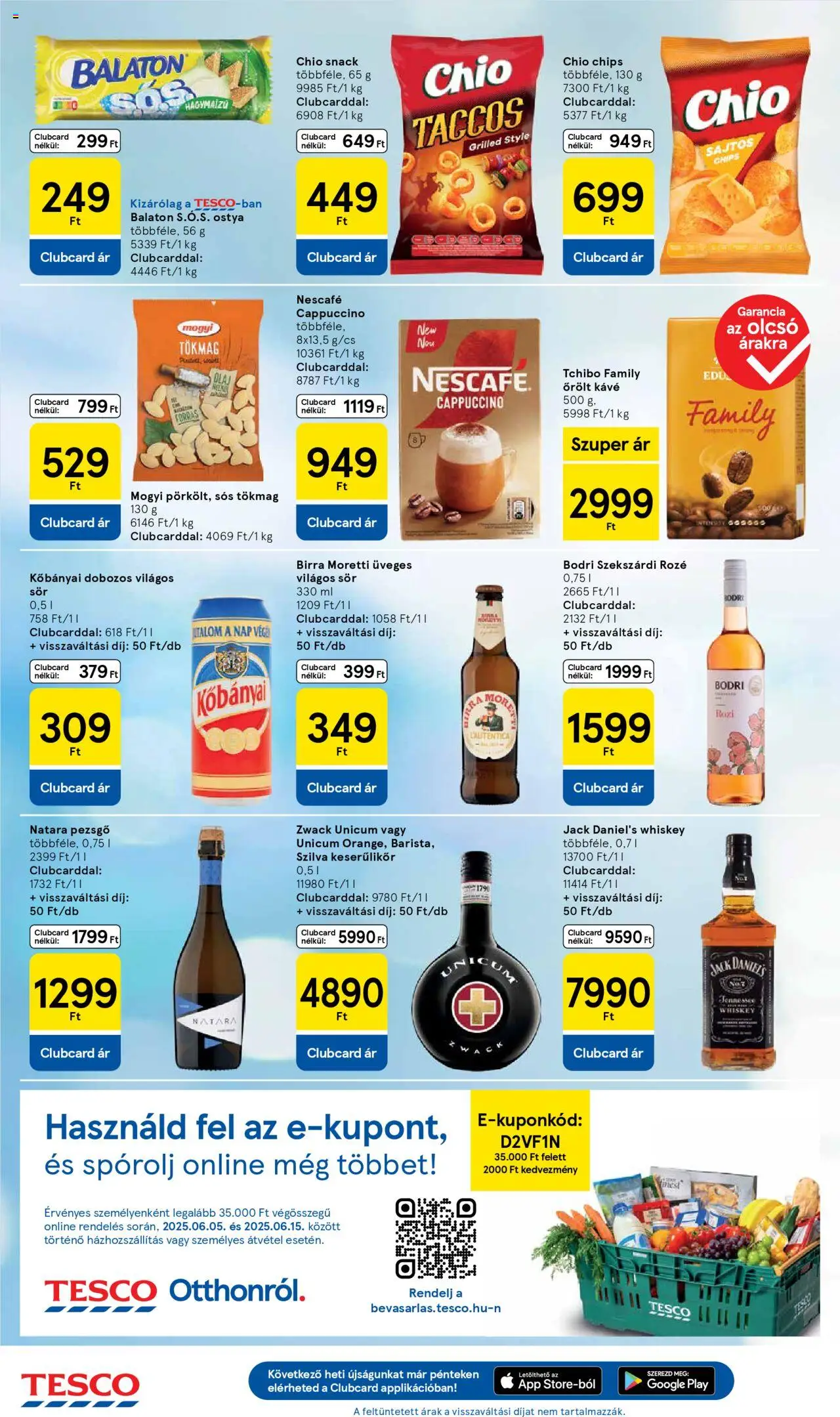 Tesco akciós ujság - amely érvényes a következő dátumtól: 05.06.2025 | Oldal: 6 | Termékek: Nescafé, Chips, Whiskey, Pezsgő
