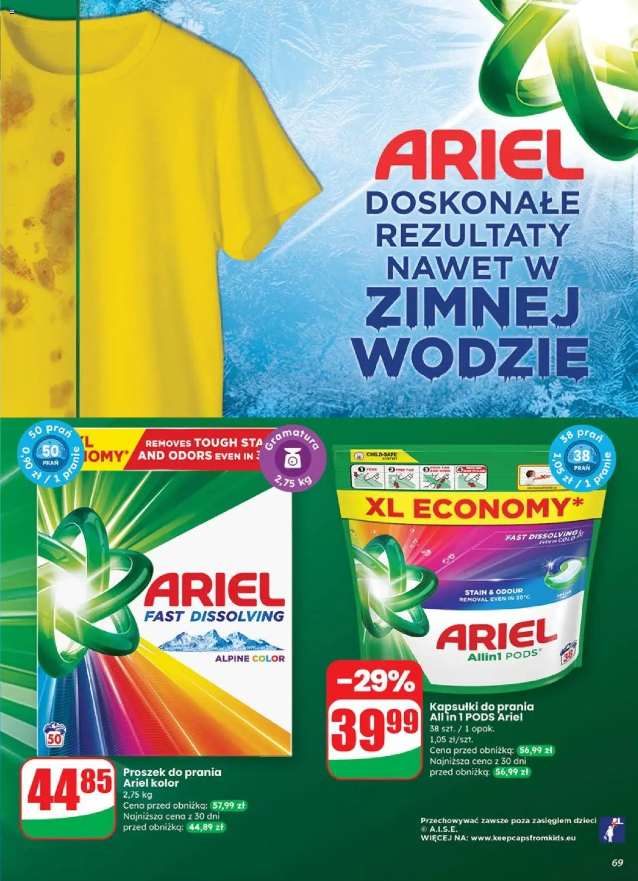 Dino Gazetka od 15.10.2025 | Strona: 69 | Produkty: Ariel, Kapsułki do prania, Proszek do prania, Detergent