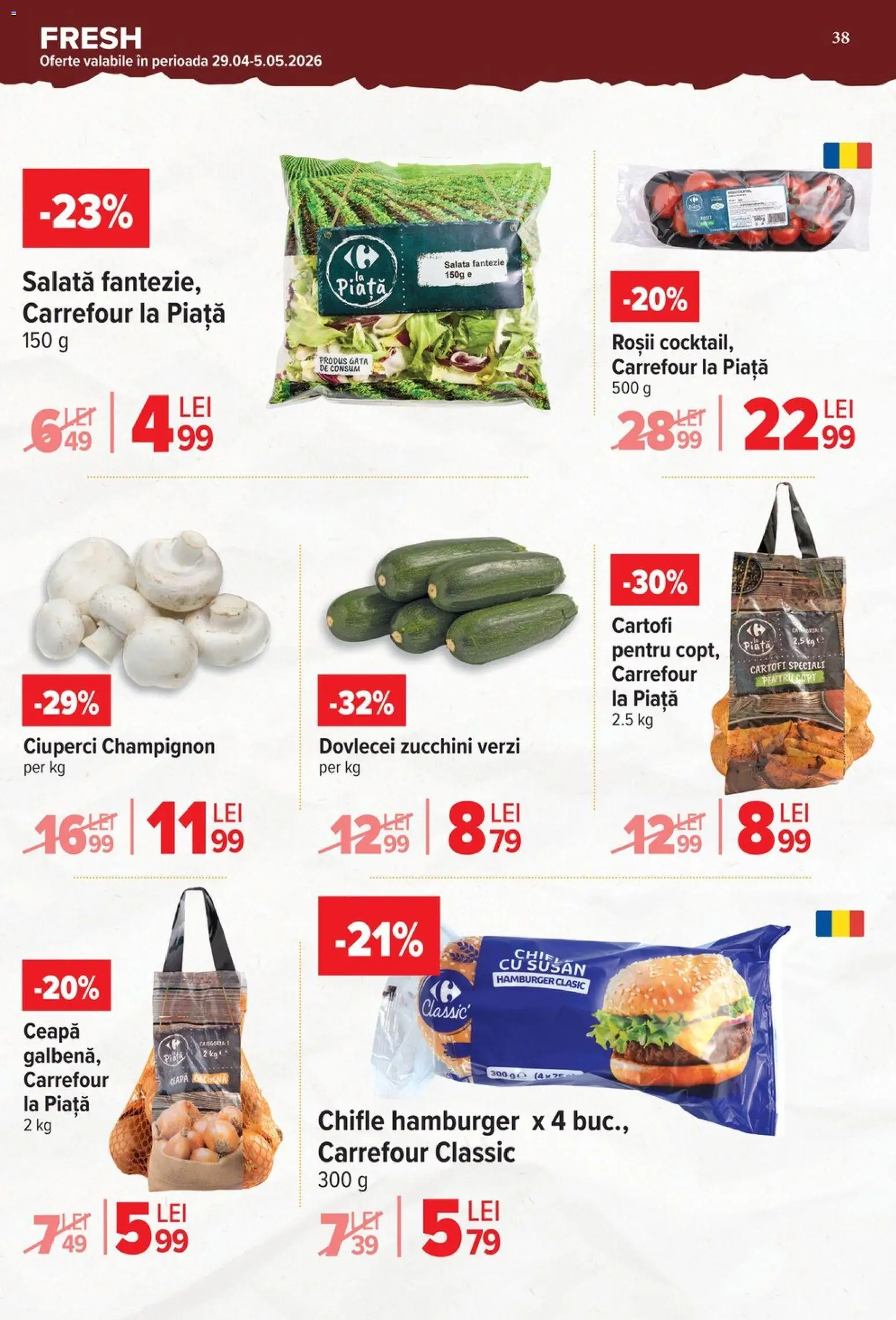 Noul catalog Carrefour – valabil de la 29.04.2026 | Pagină: 38 | Produse: Roșii, Salată, Cartofi, Ceapă