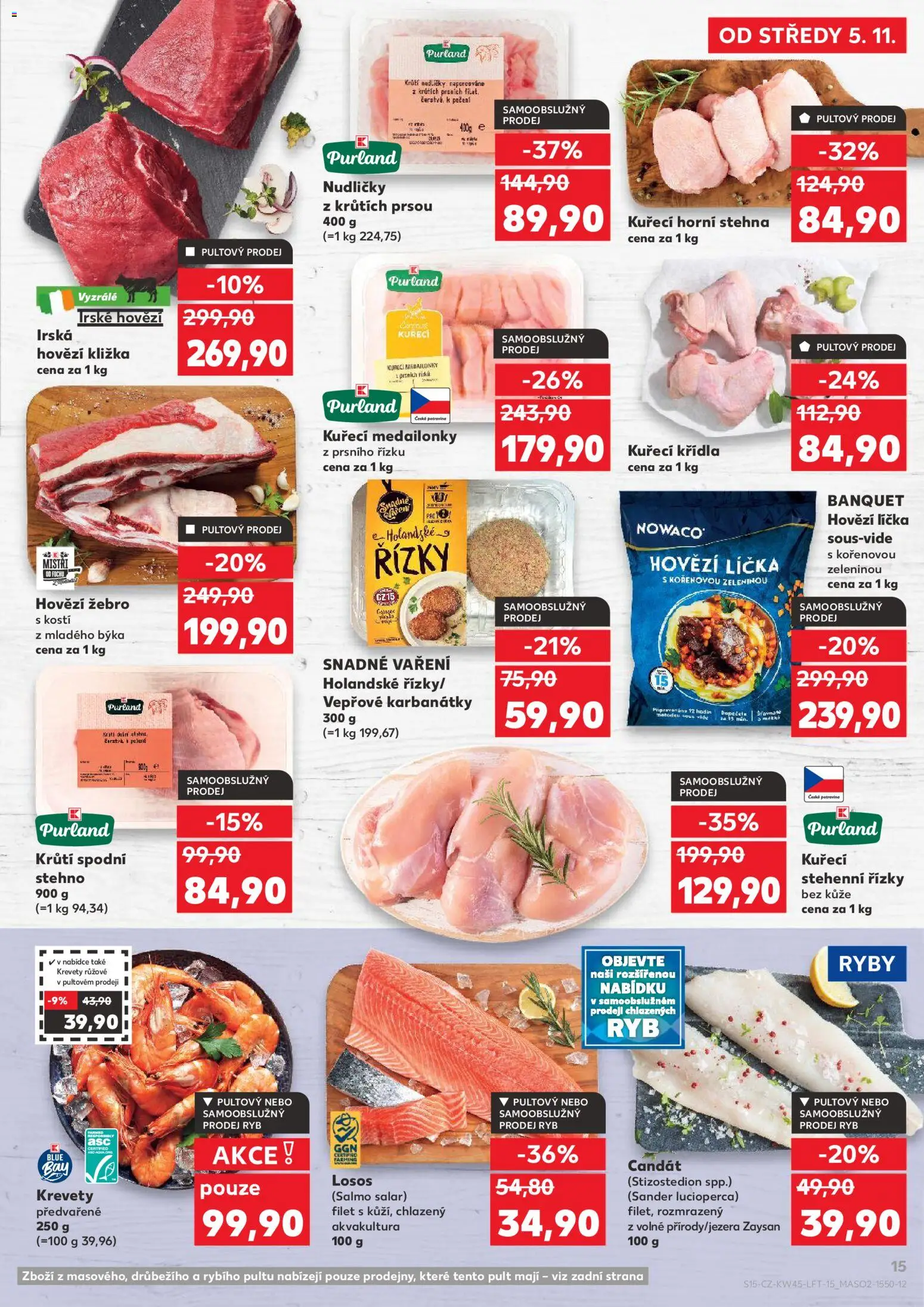 Kaufland leták - Praha 8 od 05.11.2025 | Strana: 15 | Produkty: Hovězí, Hovězí kližka, Stehenní řízky, Krevety