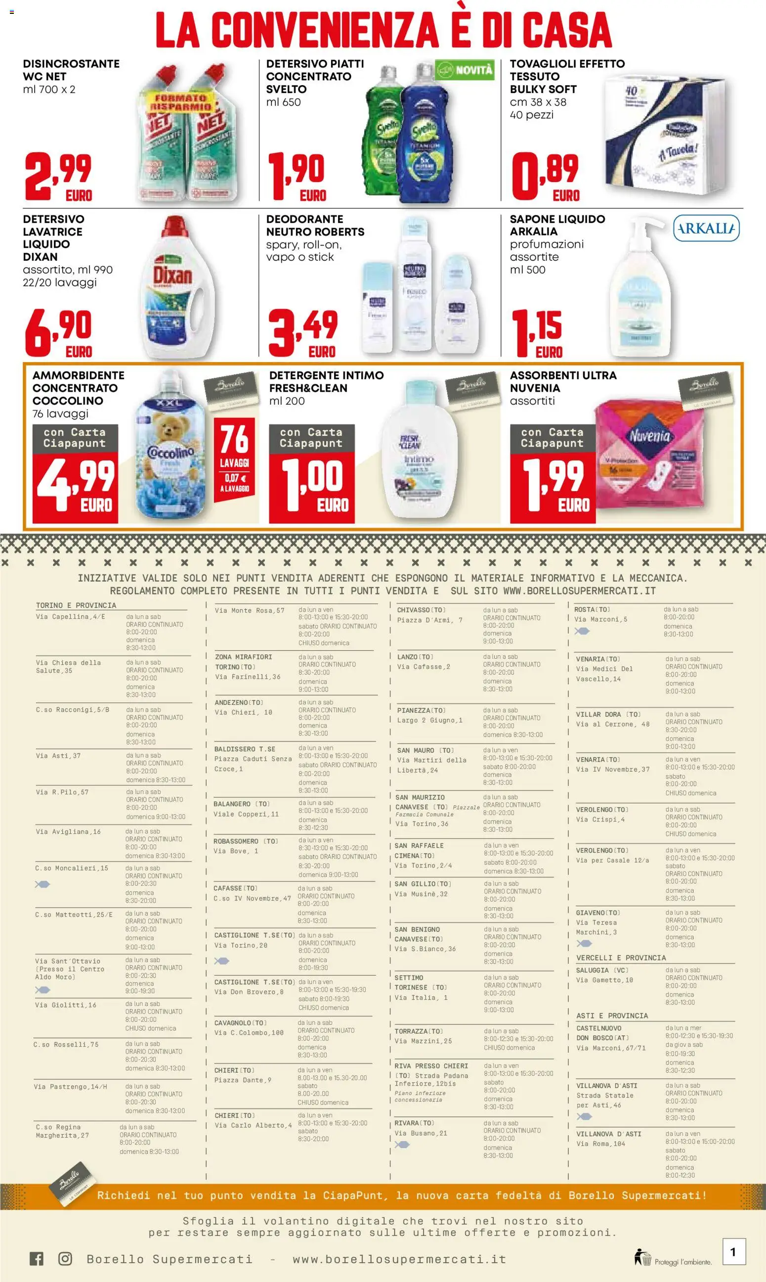 Volantino Borello Supermercati del 06.11.2025 | Pagina: 12 | Prodotti: Sapone, Ammorbidente, Intimo, WC