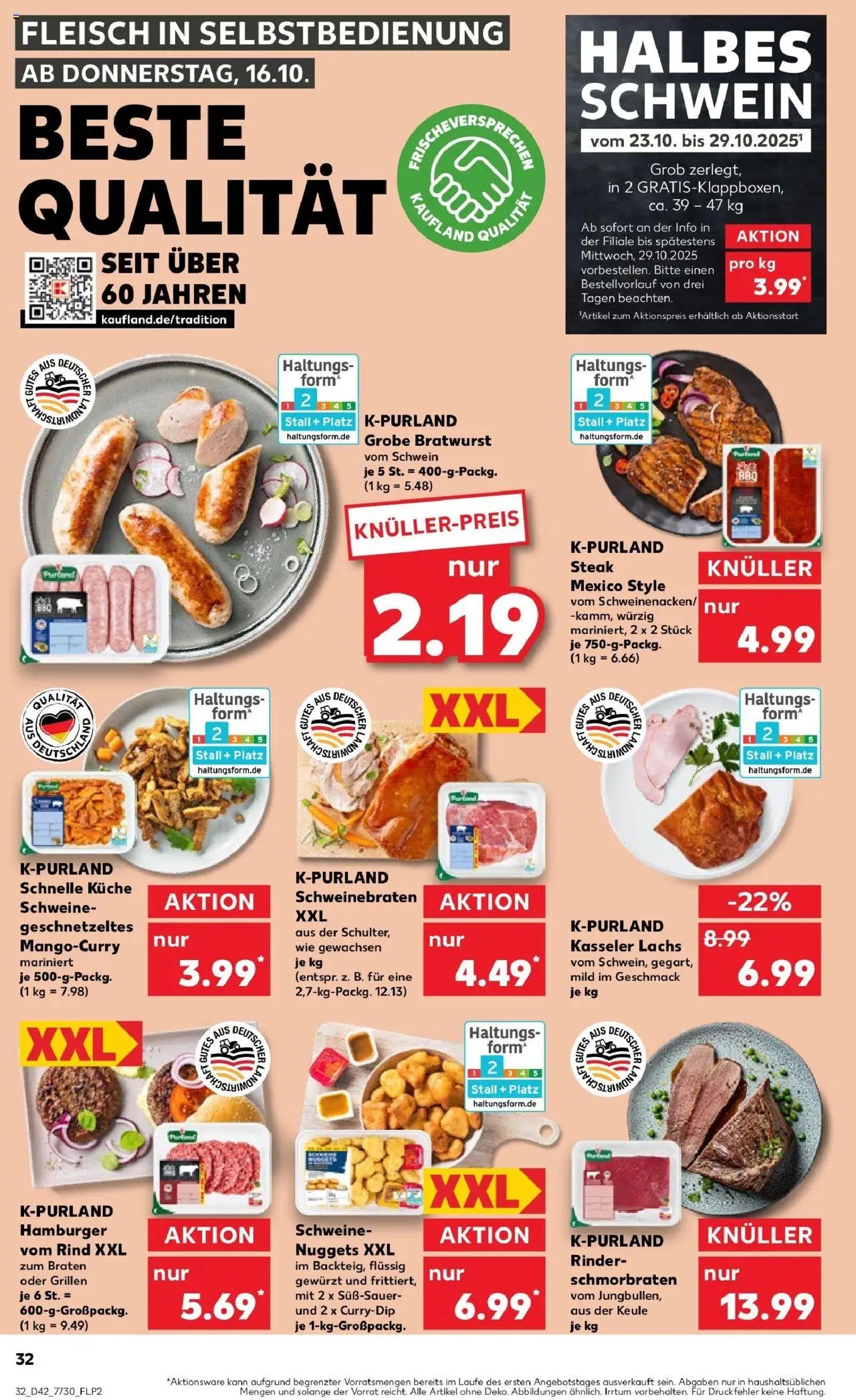 Kaufland prospekt Bad Kissingen	 – gültig ab 15.10.2025 | Seite: 32 | Produkte: Bratwurst, Küche, Steak, Fleisch