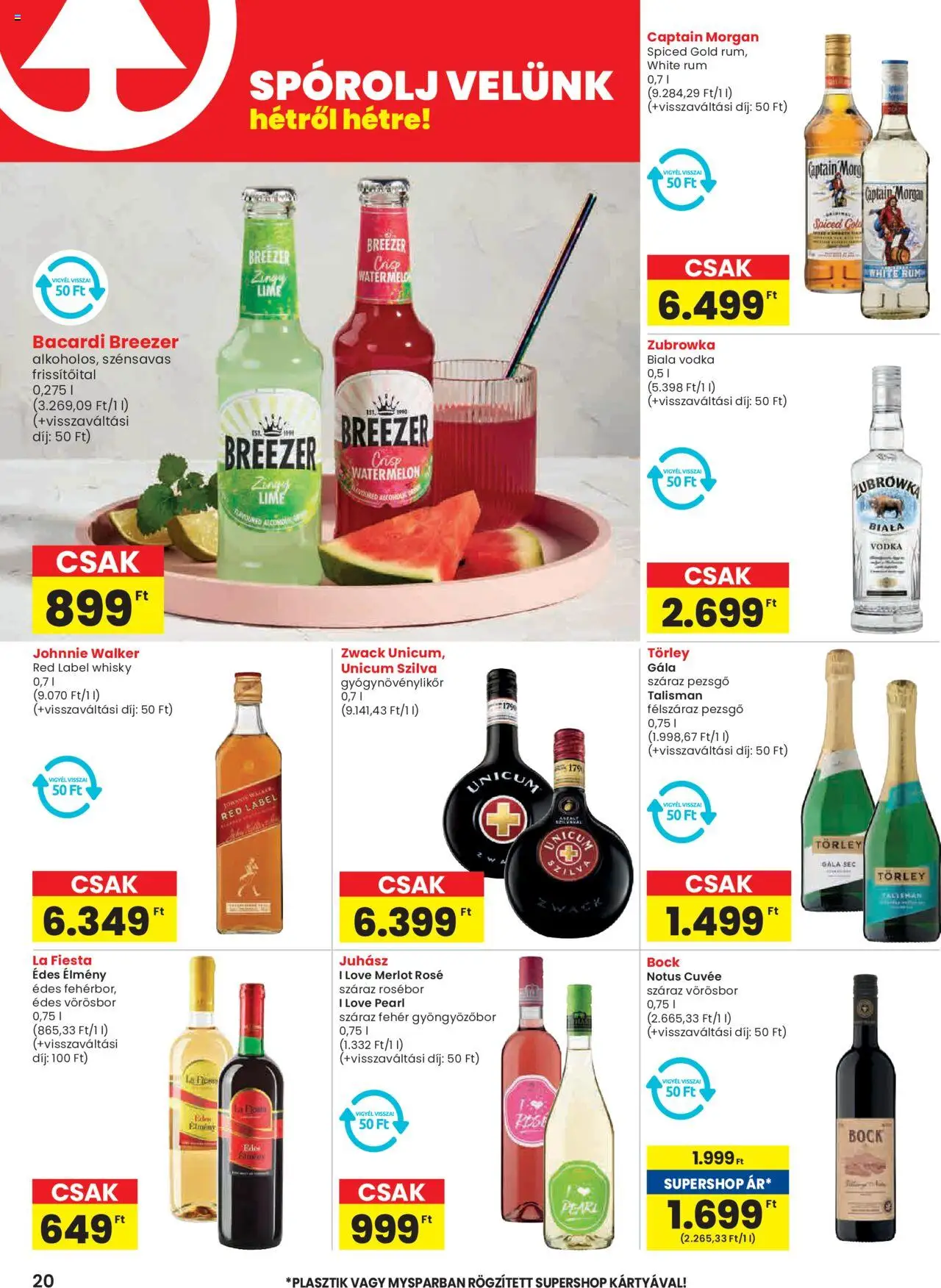 Spar akciós ujság - amely érvényes a következő dátumtól: 26.06.2025 | Oldal: 20 | Termékek: Lime, Bacardi, Captain morgan, Vörösbor