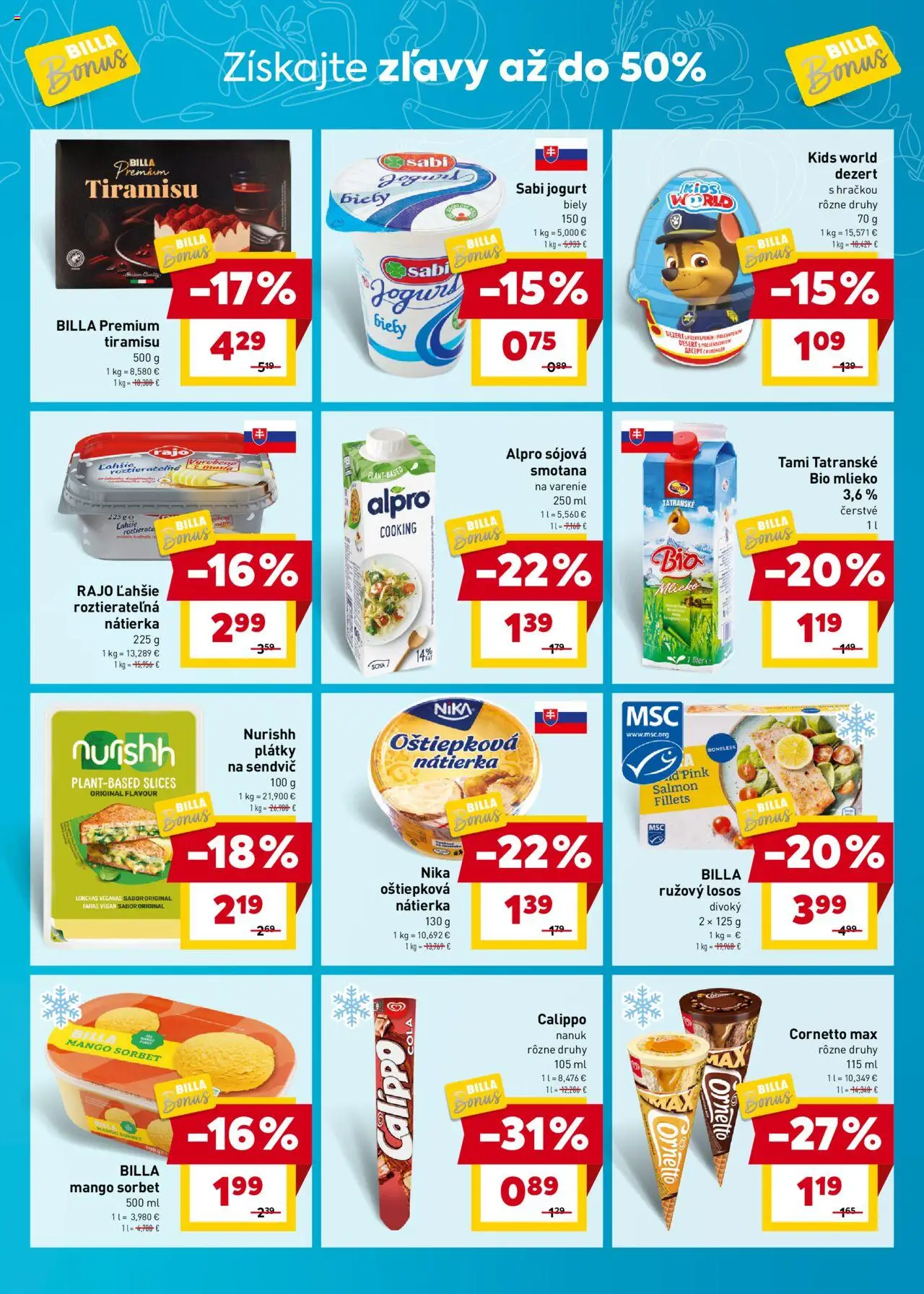 Billa Bonus │ platný od 06.08.2025 | Strana: 3 | Produkty: Jogurt, Losos, Mango, Alpro