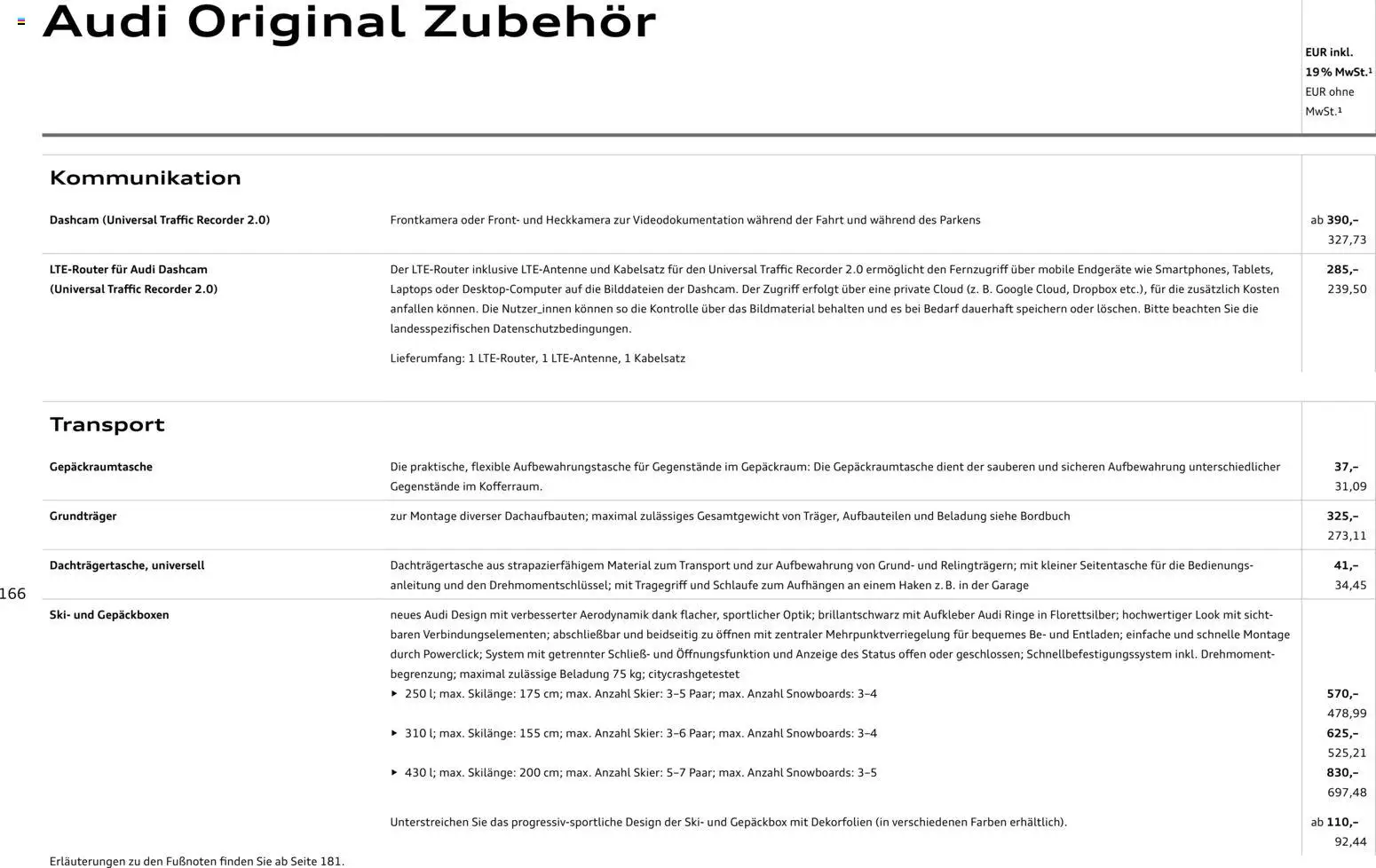 Audi A5 – gültig ab 28.10.2025 | Seite: 166 | Produkte: Ski