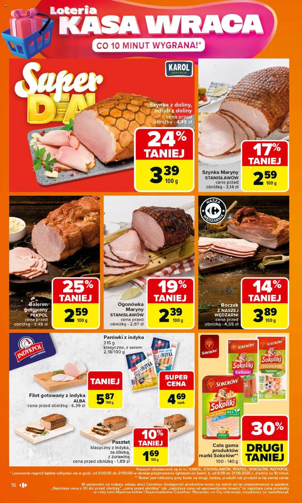 Carrefour Gazetka od 15.09.2025 | Strona: 16 | Produkty: Parówki, Szynka, Parówki z indyka, Żurawina
