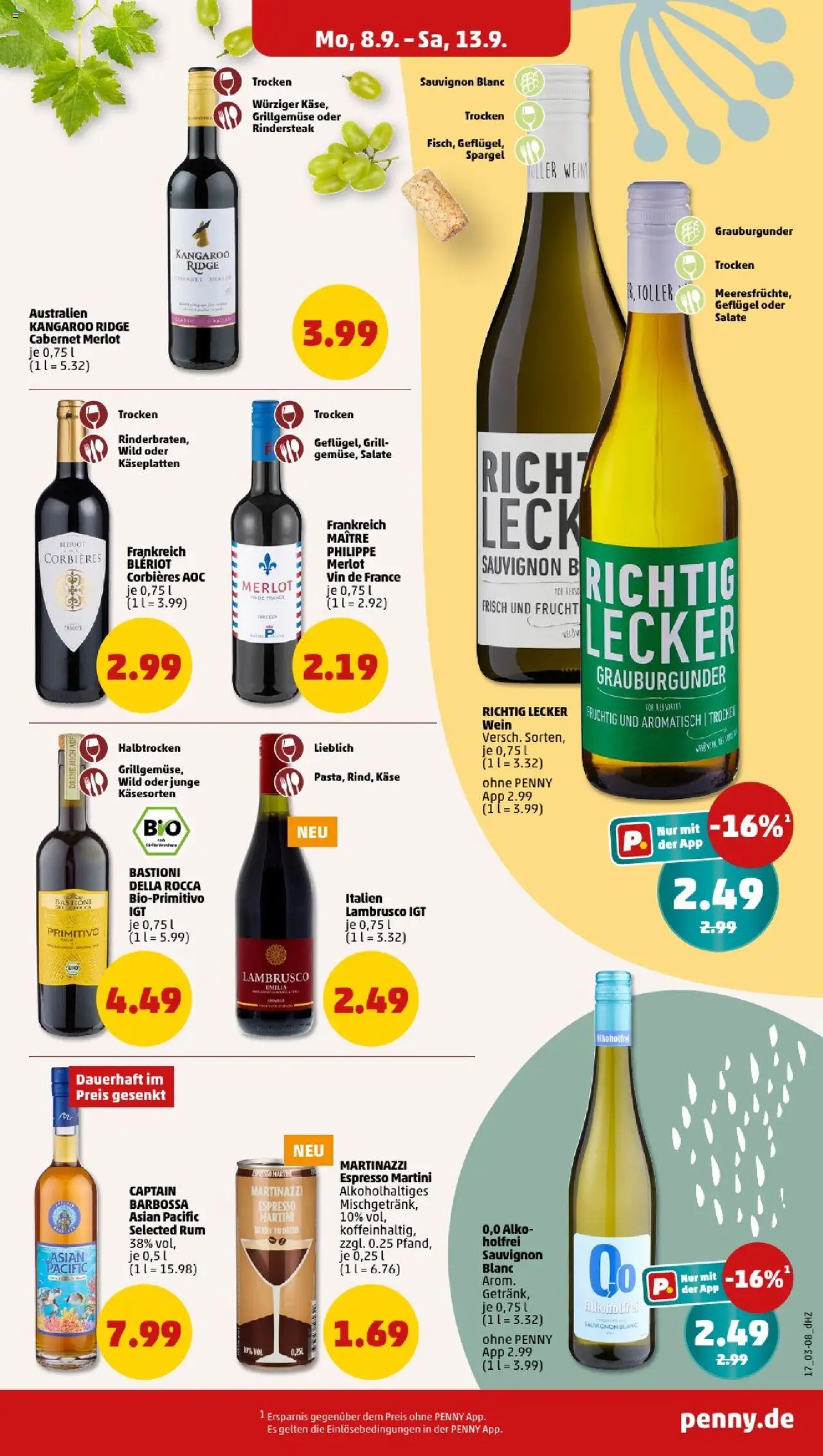 Penny Hamburg – gültig ab 08.09.2025 | Seite: 17 | Produkte: Martini, Grill, Rum, Merlot