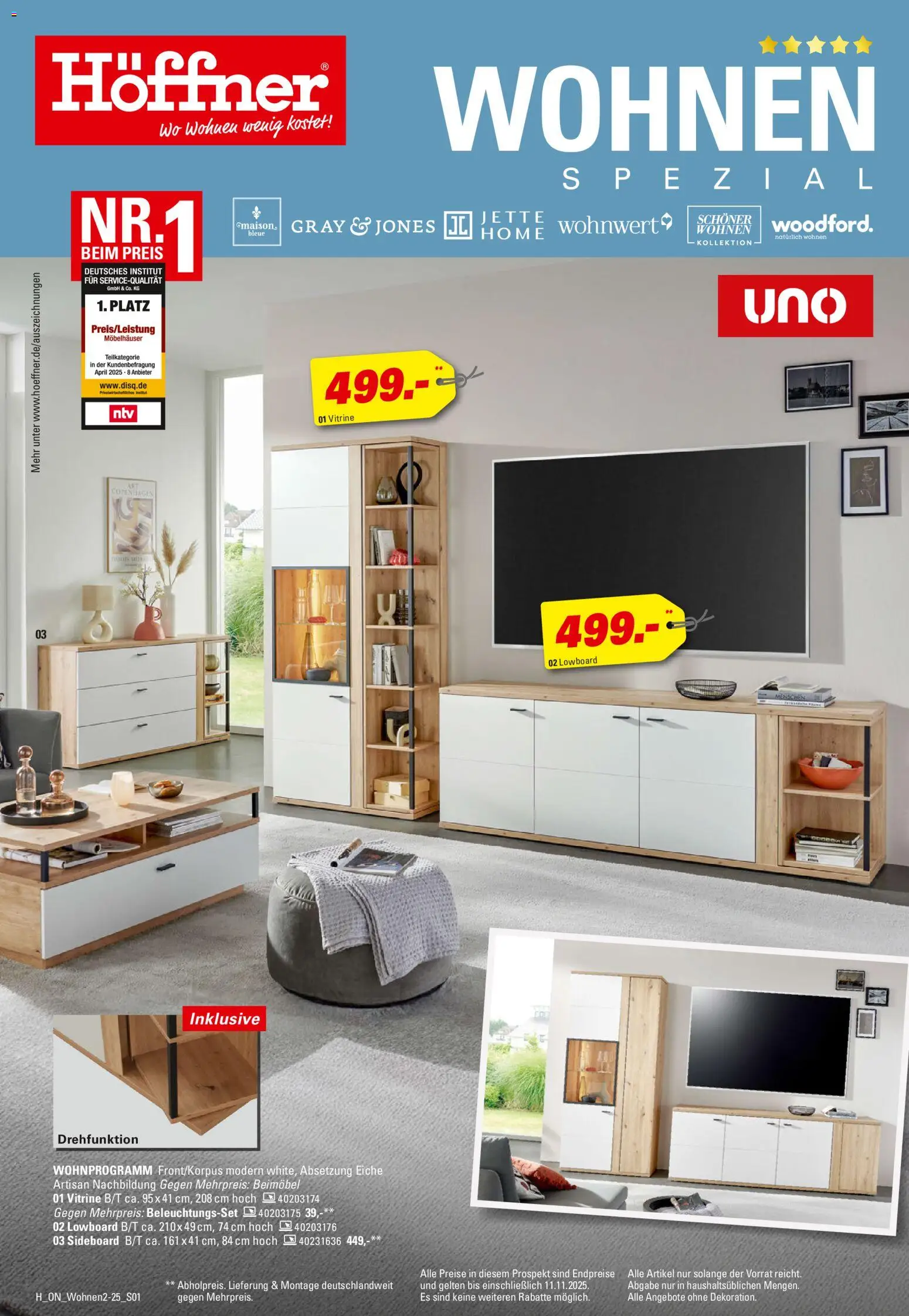 Höffner Wohnen Spezial – gültig ab 29.10.2025 | Seite: 1 | Produkte: Sideboard, Lowboard, Vitrine