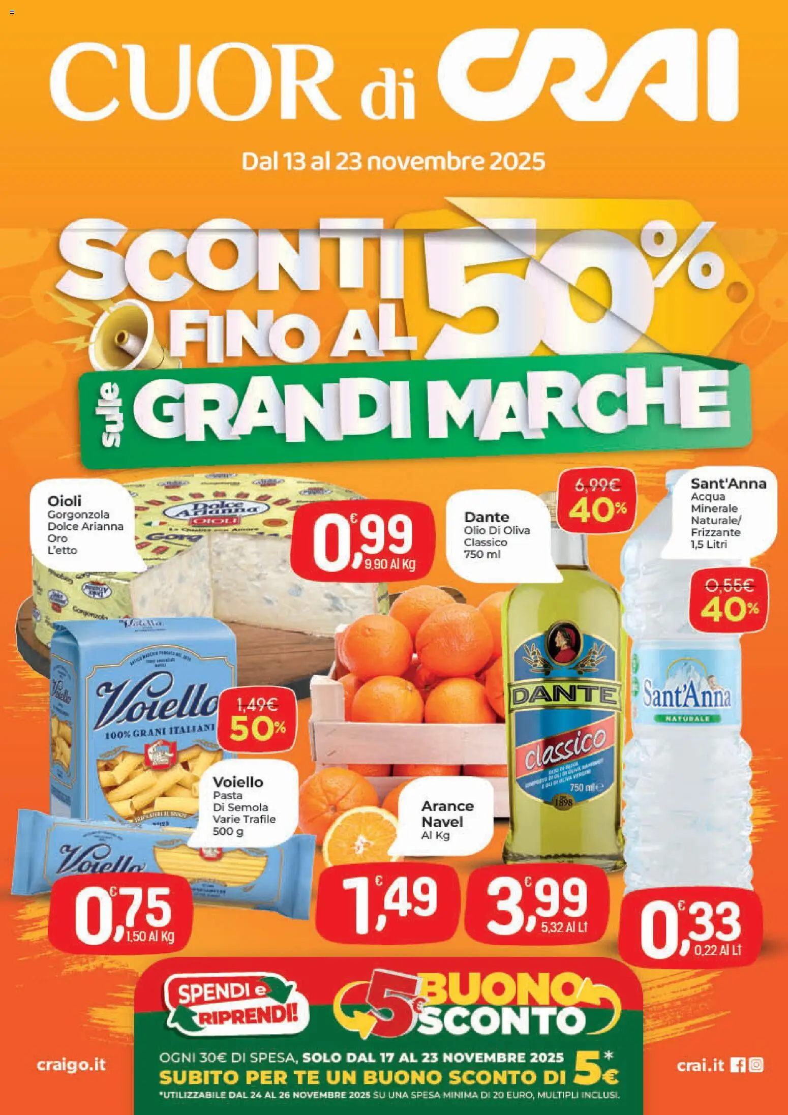 Volantino CRAI del 13.11.2025 | Pagina: 1 | Prodotti: Arance, Olio, Pasta, Gorgonzola