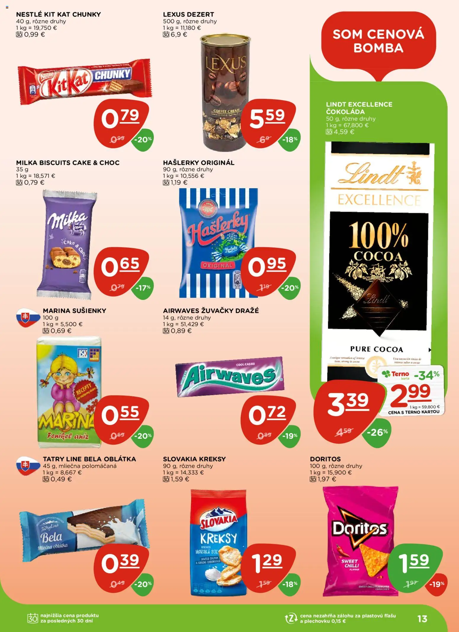 Nové Terno akcie – leták je platný od 13.11.2025 | Strana: 13 | Produkty: Chilli, Čokoláda, Milka, Soľ