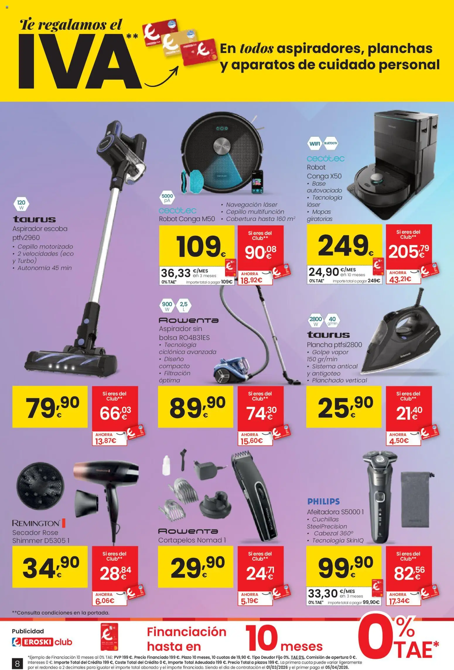 Eroski Oh Qué tecno │ válido desde el 26.02.2026 | Página: 8 | Productos: Afeitadora, Bolsa, Plancha, Aspirador