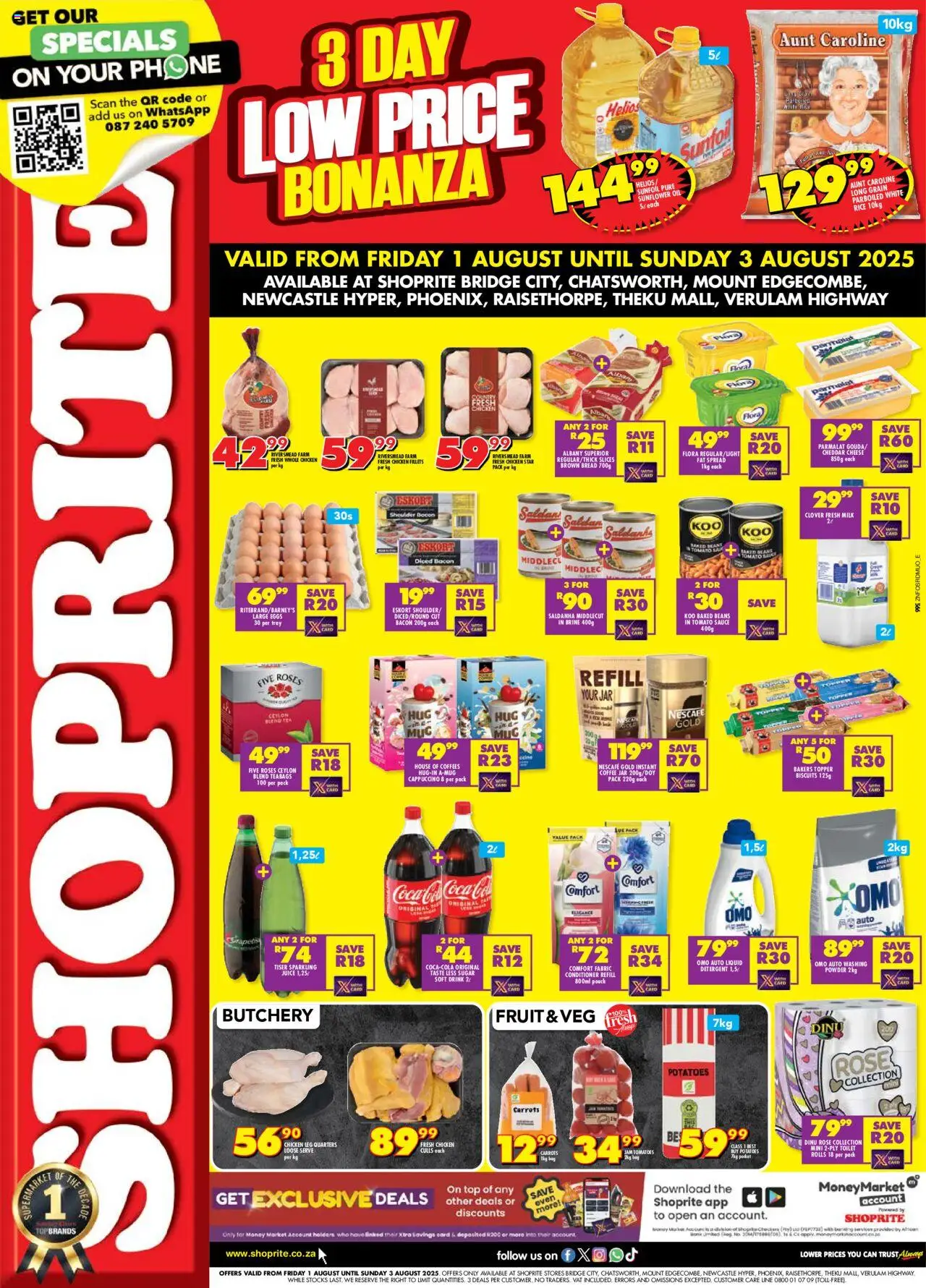 Shoprite KwaZulu-Natal - Low Price Bonanza Exclusive │ valid from 01.08.2025 | Page: 1 | Products: Juice, Potatoes, Fat spread, Bacon