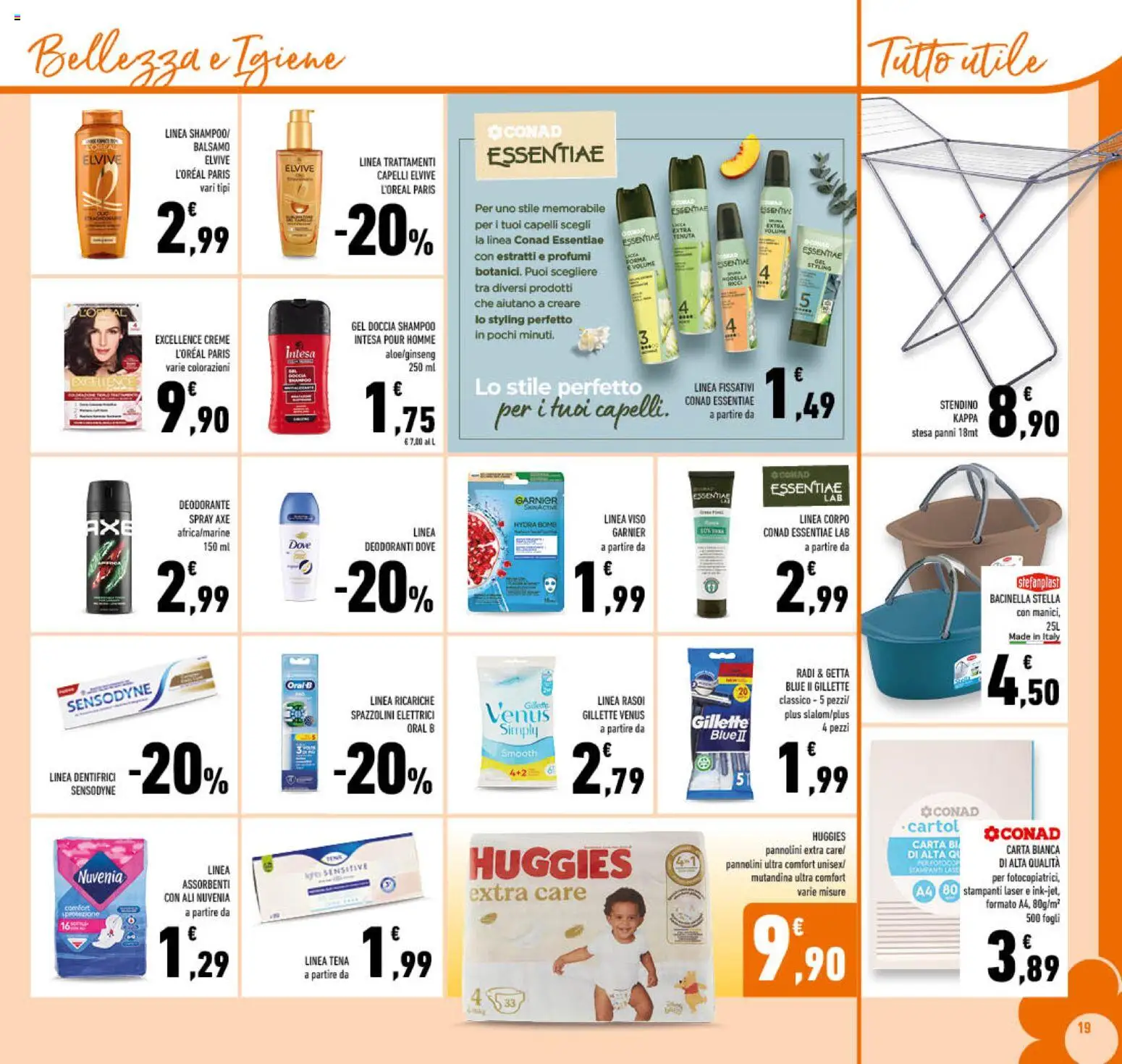 Volantino Conad del 08.04.2026 | Pagina: 19 | Prodotti: Shampoo, Lacca, Stendino, Doccia