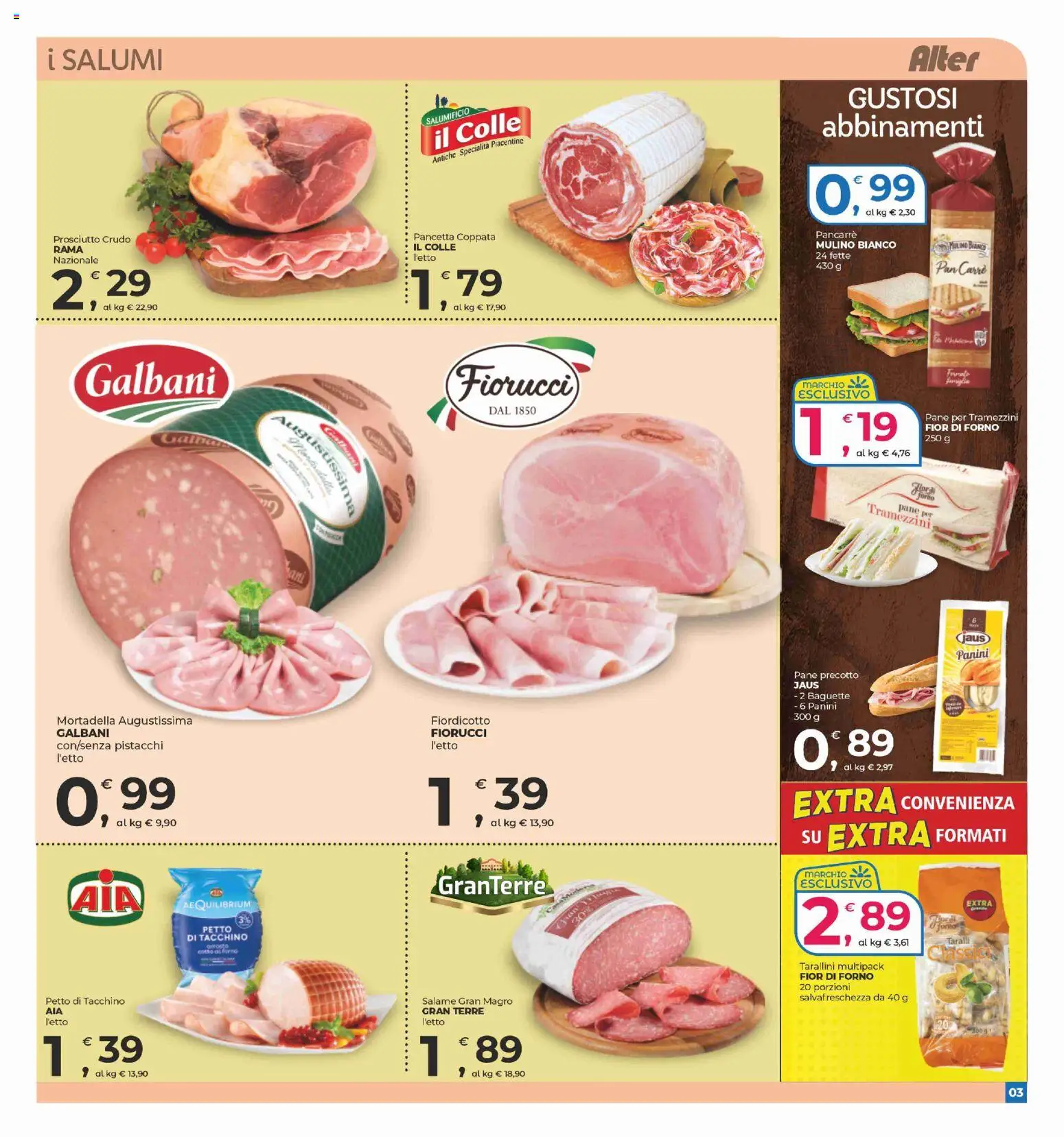 Volantino Alter Discount del 17.10.2025 | Pagina: 3 | Prodotti: Pane, Prosciutto, Mortadella, Forno