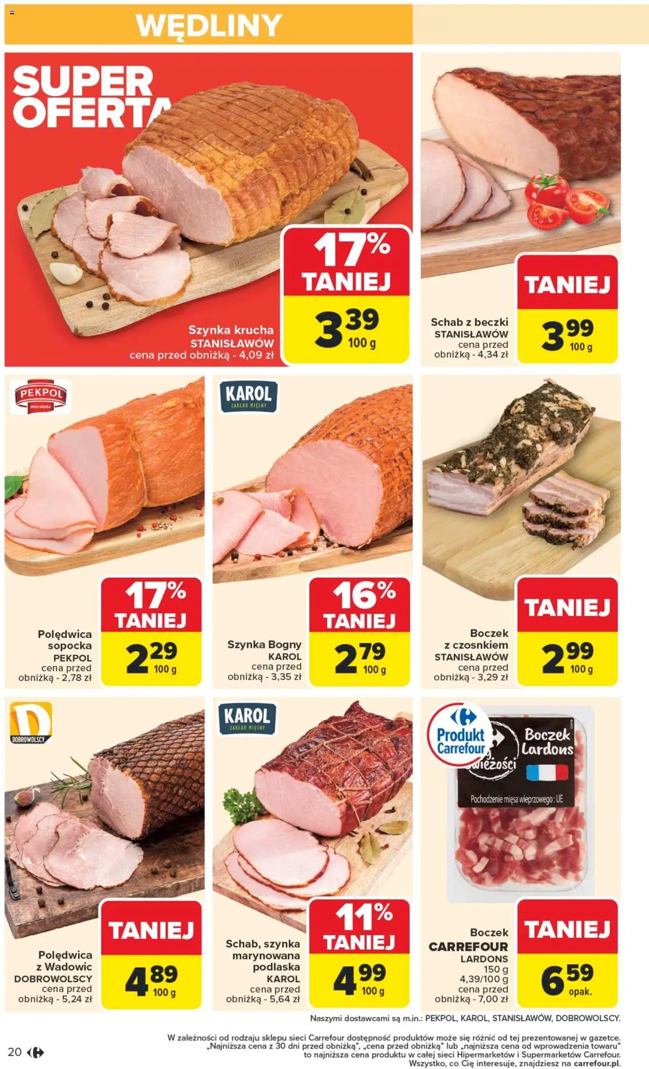 Carrefour Gazetka od 13.10.2025 | Strona: 20 | Produkty: Schab, Szynka, Boczek, Wędliny