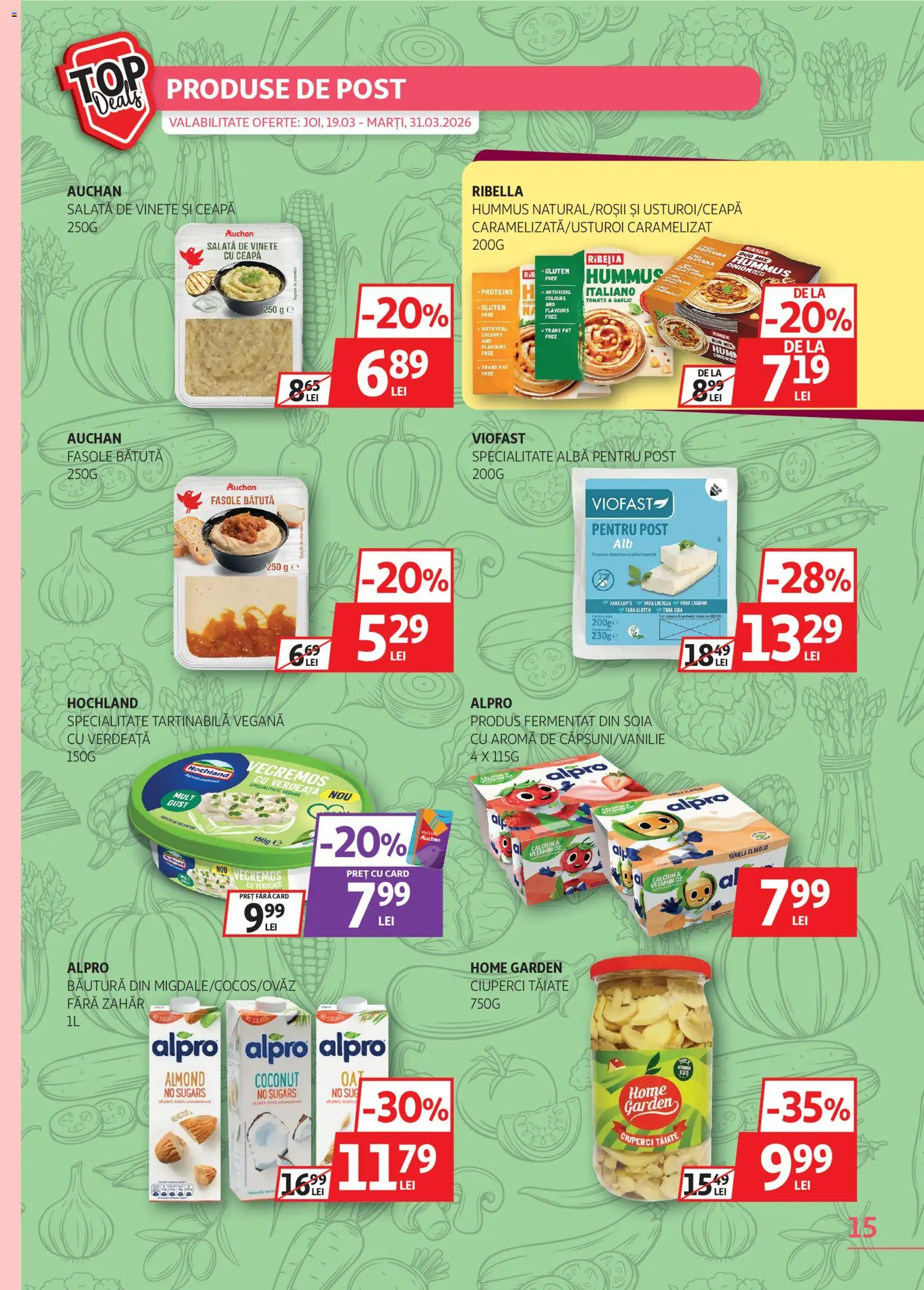 Noul catalog Auchan – valabil de la 19.03.2026 | Pagină: 15 | Produse: Lapte, Salată, Ceapă, Zahăr