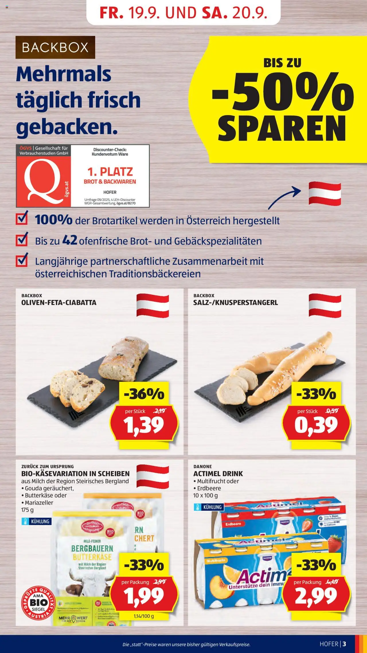 Hofer AT akciós ujság - amely érvényes a következő dátumtól: 19.09.2025 | Oldal: 5 | Termékek: Actimel, Gouda
