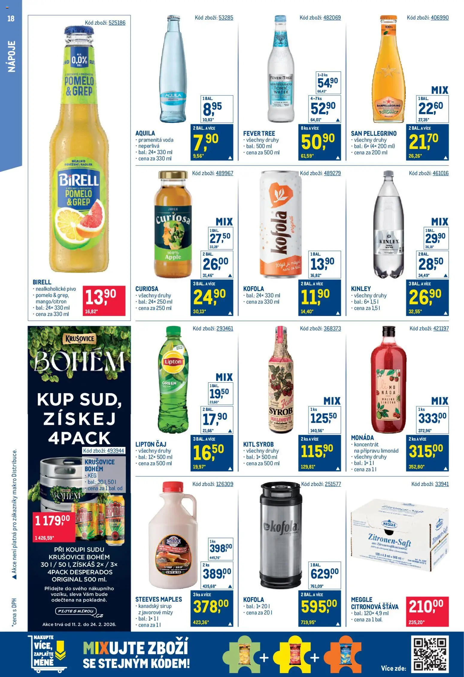 Makro leták - Gastronomie od 11.02.2026 | Strana: 18 | Produkty: Birell, Pivo, Sirup, Tonic