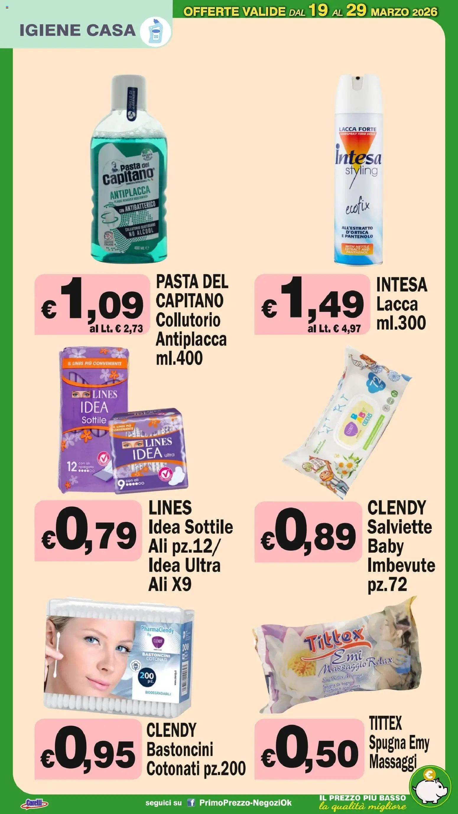 Volantino Primo Prezzo del 19.03.2026 | Pagina: 29 | Prodotti: Spugna, Lacca, Collutorio, Bagno