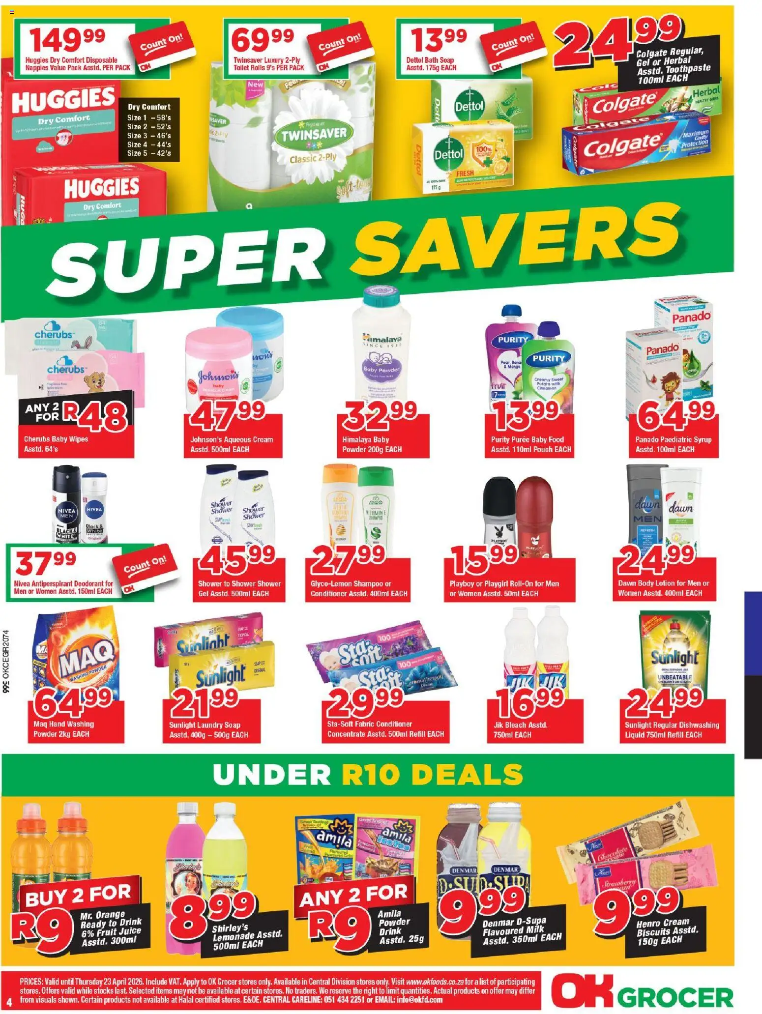 New OK Foods catalogue – valid from 15.04.2026 | Page: 4 | Products: Bath, Juice, Soap, Nappies