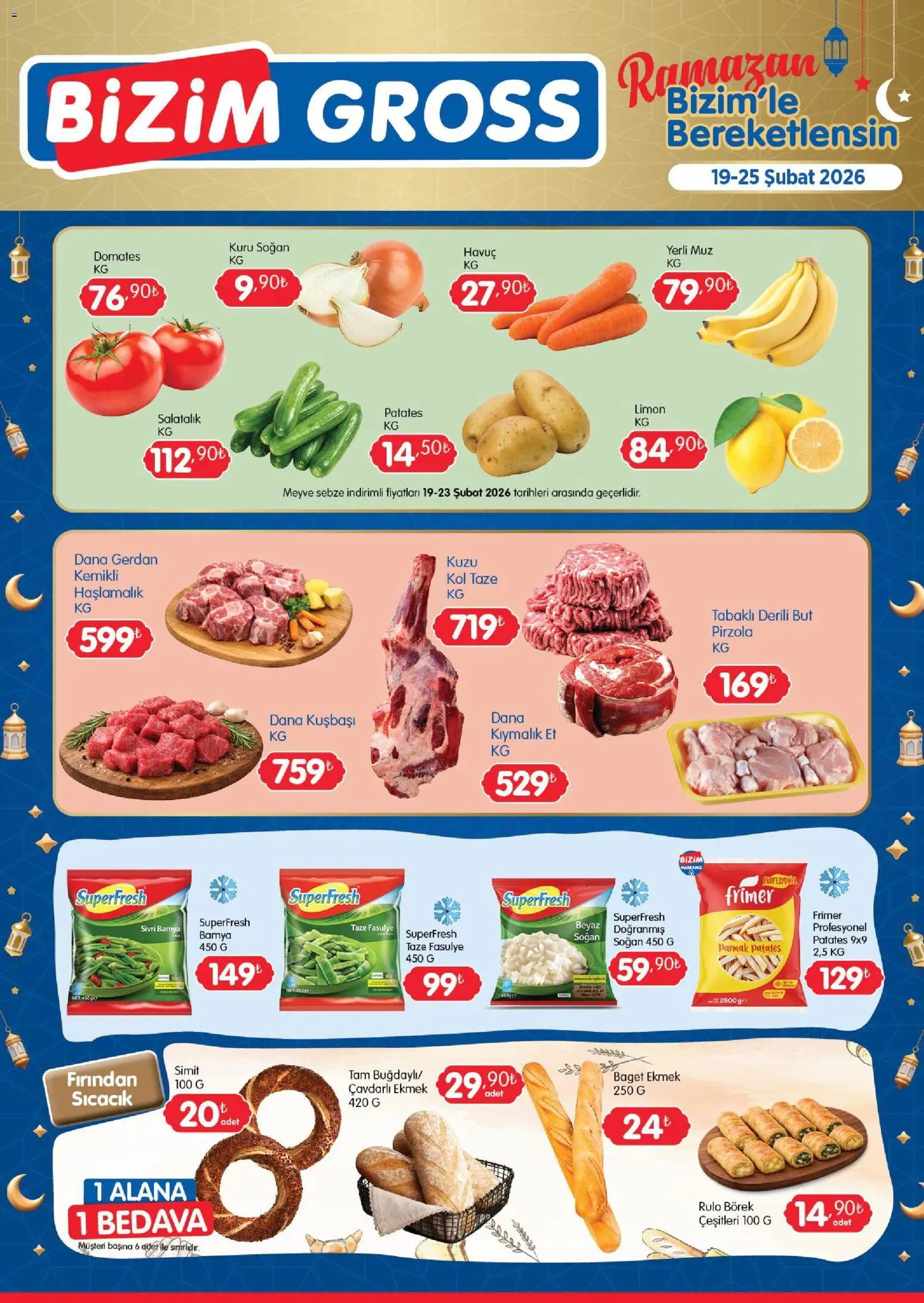 Bizim Toptan - Bizim Gross Fırsat Bülteni - 19.02.2026 tarihinden itibaren geçerlidir | Sayfa: 2 | Ürünler: Ekmek, Havuç, Patates, Limon
