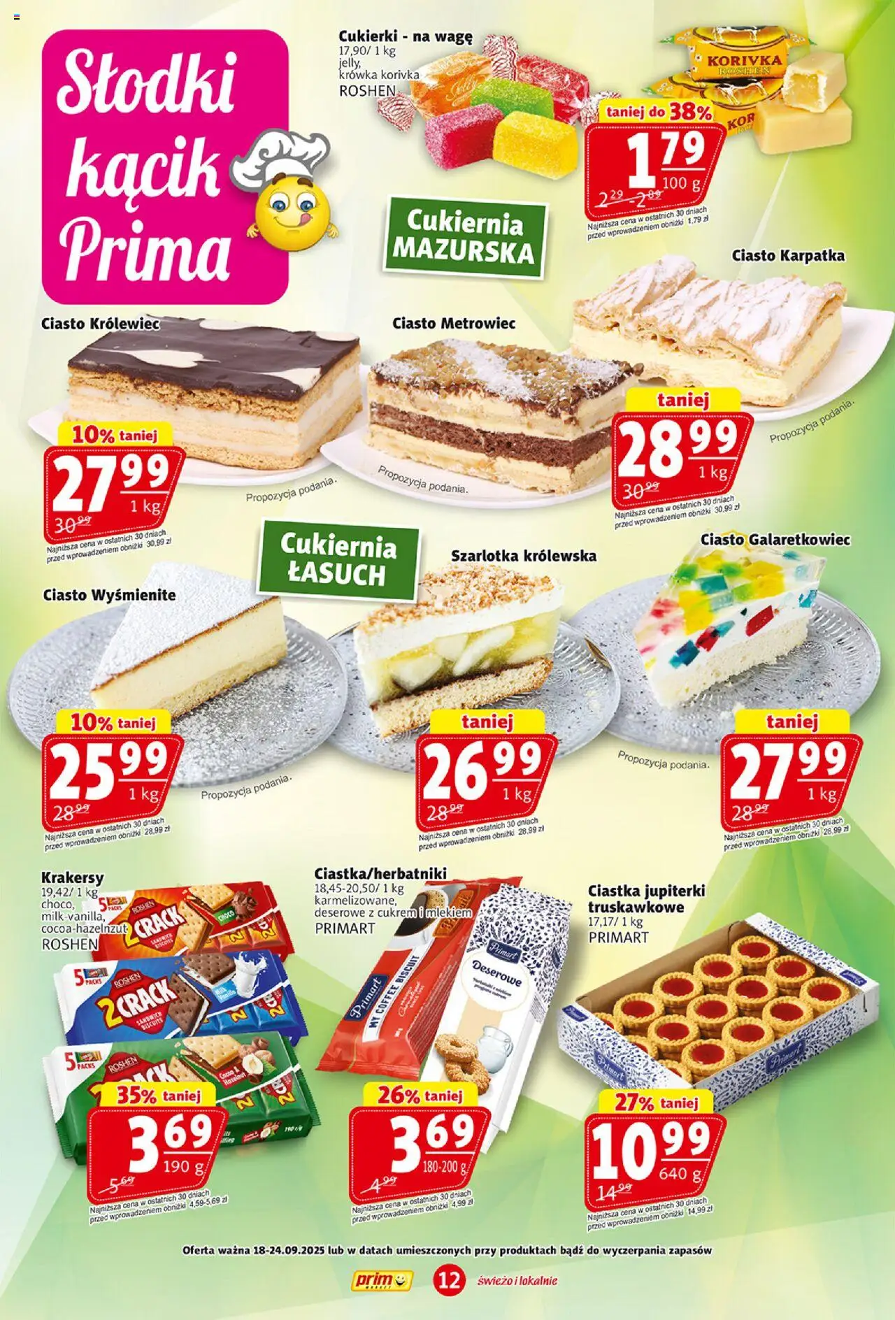 Prim Market Gazetka od 18.09.2025 | Strona: 12 | Produkty: Cukierki na wagę, Krowka, Cukierki, Ciastka