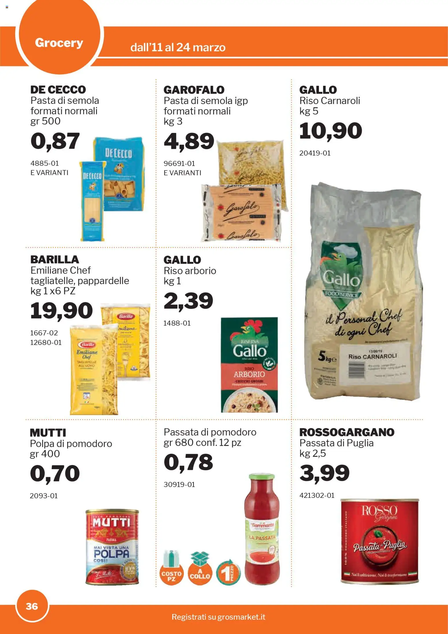 Volantino Sogegross del 11.03.2026 | Pagina: 36 | Prodotti: Riso, Pomodoro, Pasta, Mutti passata
