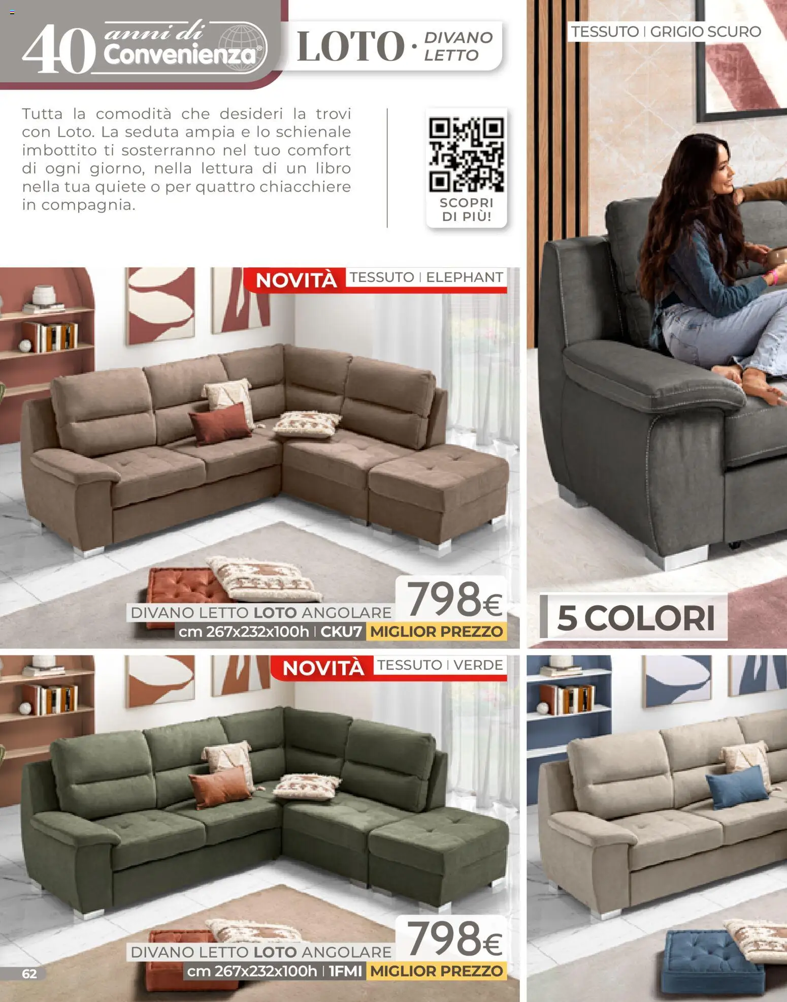 Volantino Mondo Convenienza del 04.01.2026 | Pagina: 62 | Prodotti: Divano letto, Letto, Divano