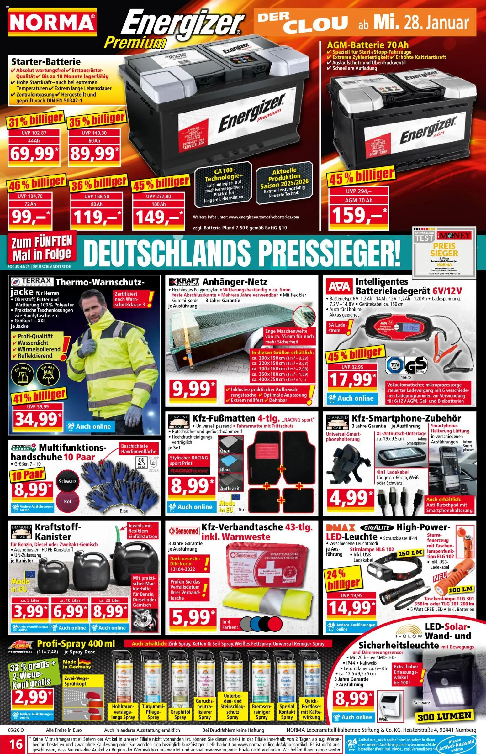 Norma Prospekt 	 – gültig ab 26.01.2026 | Seite: 16 | Produkte: USB, Batterien, Jacke, Handschuhe