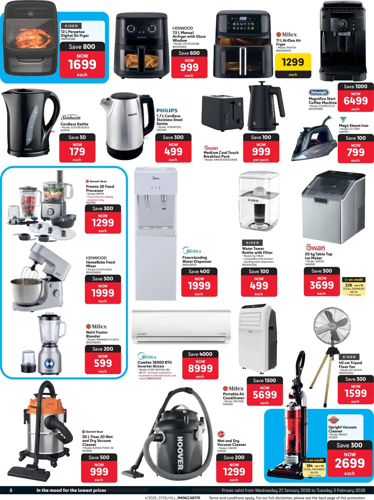 New Makro catalogue – valid from 21.01.2026 | Page: 8 | Products: Vacuum cleaner, Iron, Floor fan, Food processor