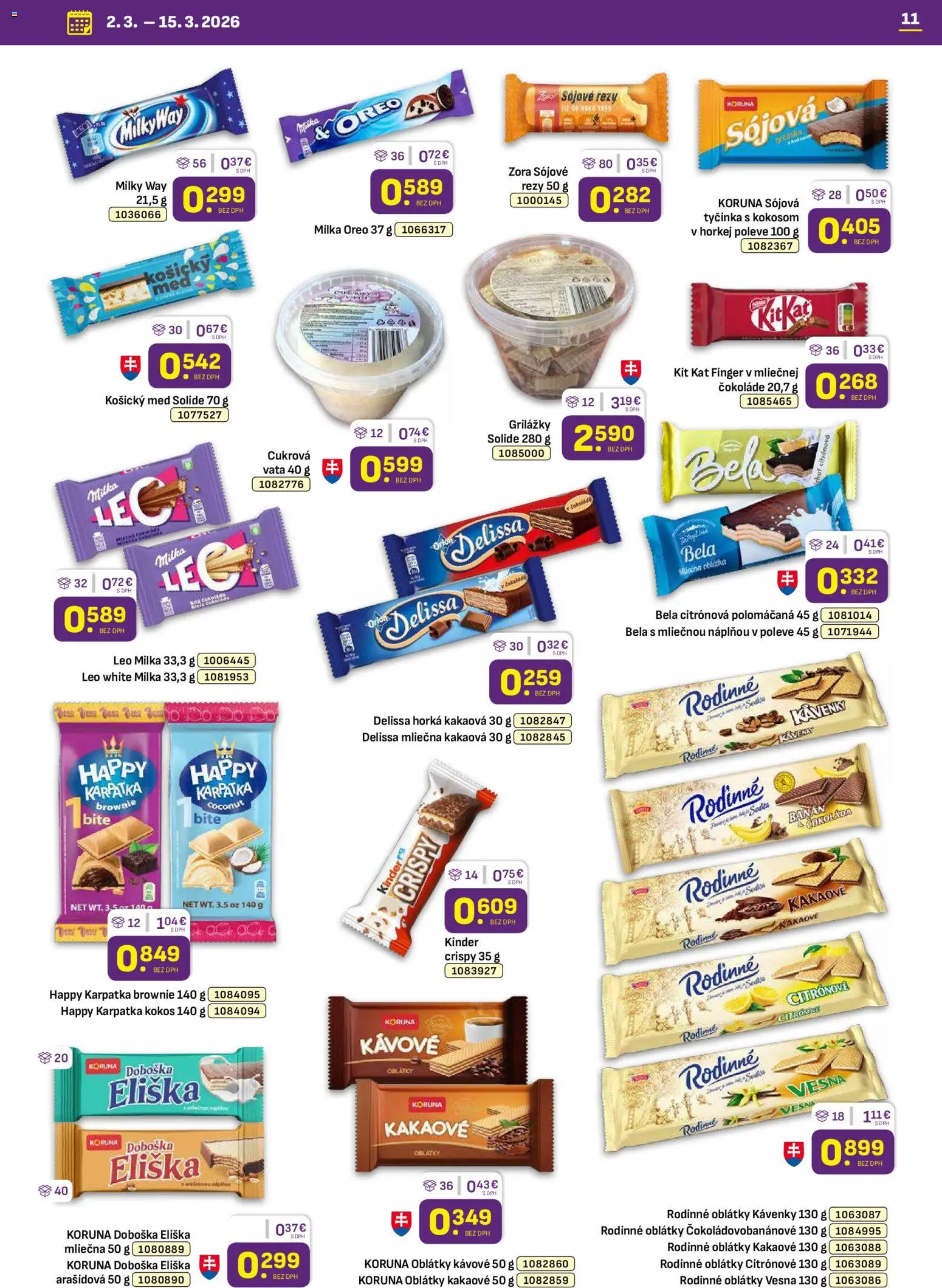 Nové Libex akcie – leták je platný od 02.03.2026 | Strana: 11 | Produkty: Kinder, Čokoláda, Milka, Med