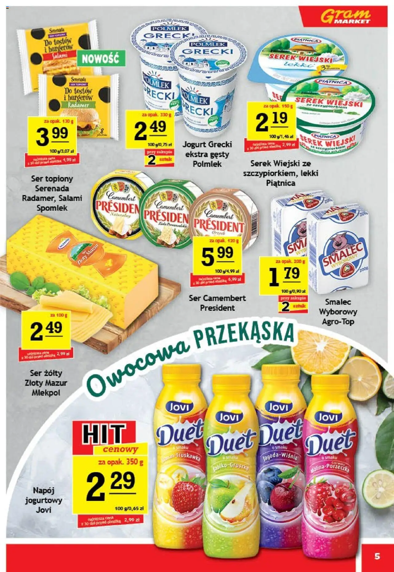 Gram Market Gazetka od 10.09.2025 | Strona: 5 | Produkty: Ser żółty, Serek, Camembert, Salami