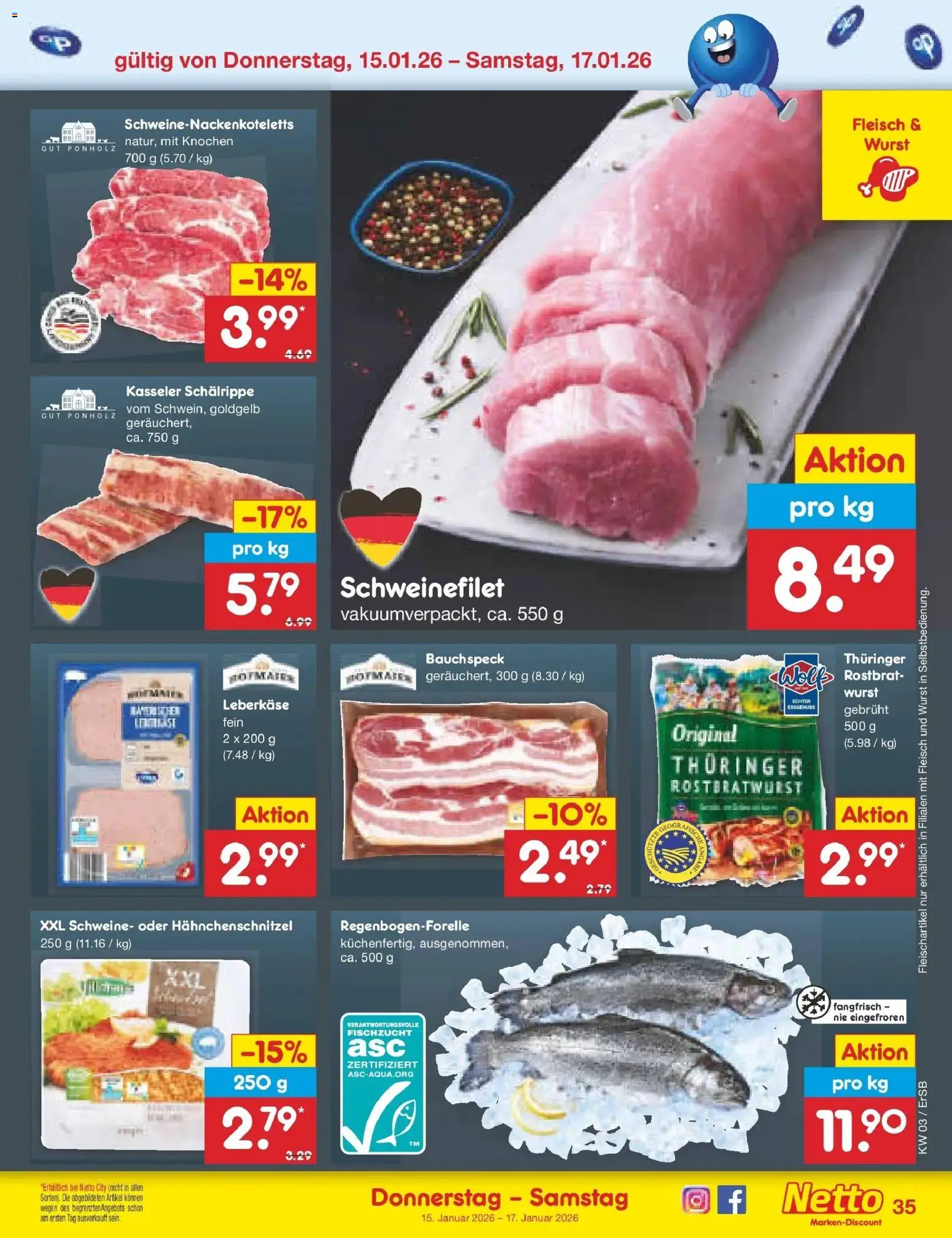 Netto Marken-Discount prospekt Nordhausen	 – gültig ab 12.01.2026 | Seite: 49 | Produkte: Schweinefilet, Wurst, Fleisch, Leberkase