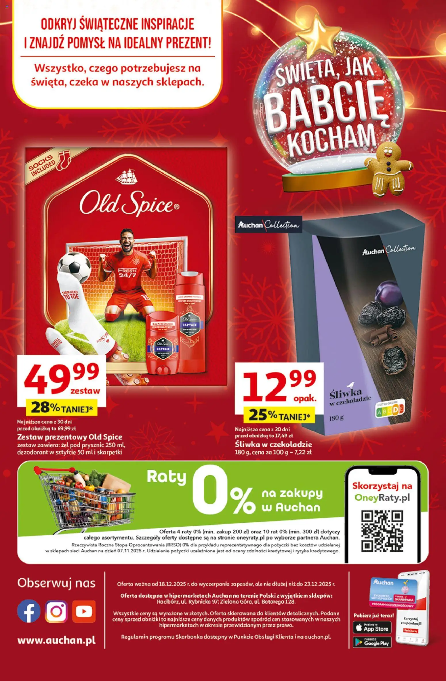 Auchan Gazetka - Święta jak babcię kocham Hipermarket od 18.12.2025 | Strona: 45 | Produkty: Skarpetki, Prysznic, Dezodorant, Old spice