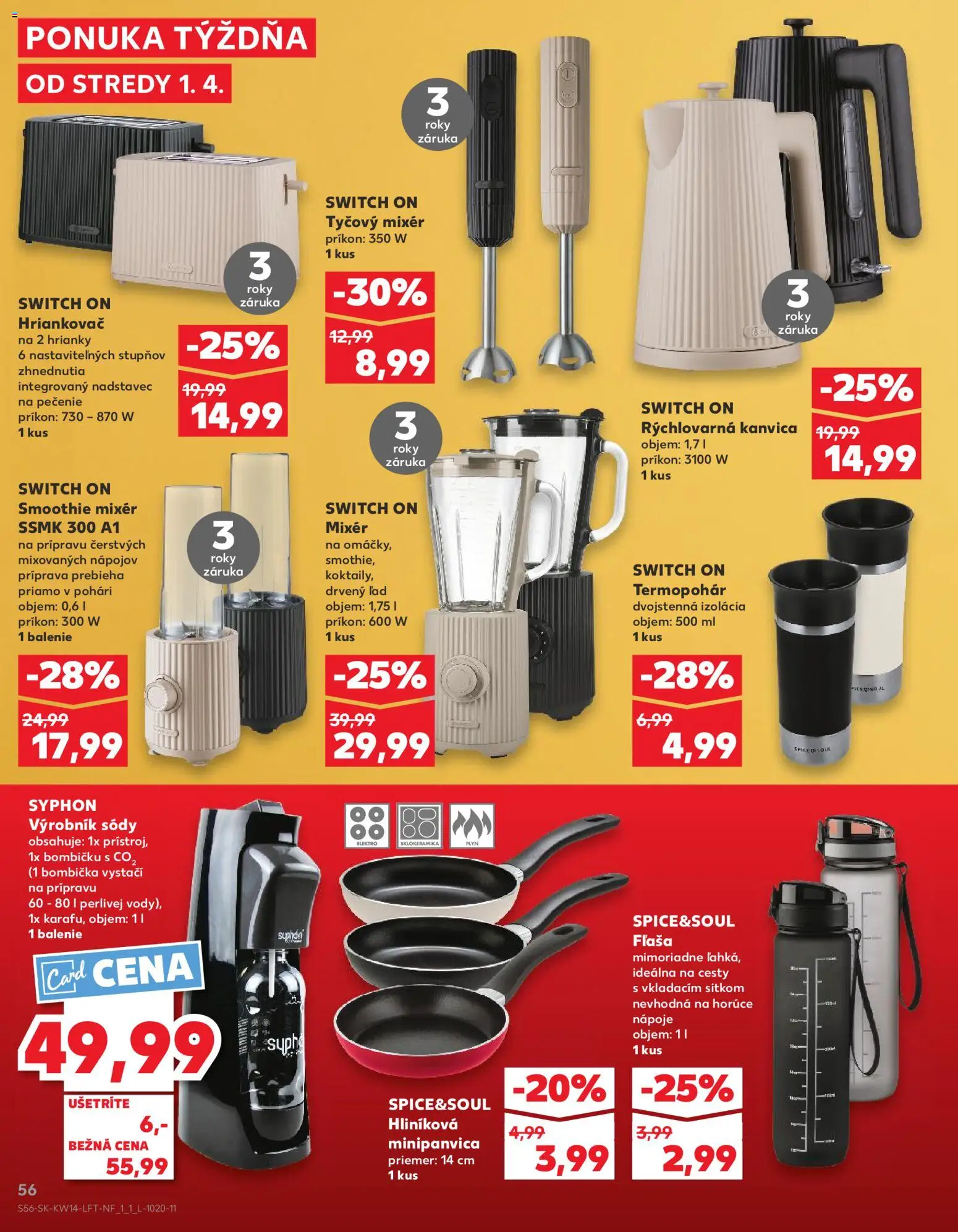 Nové Kaufland akcie – leták je platný od 01.04.2026 | Strana: 56 | Produkty: Mixér, Tyčový mixér, Rýchlovarná kanvica, Kanvica