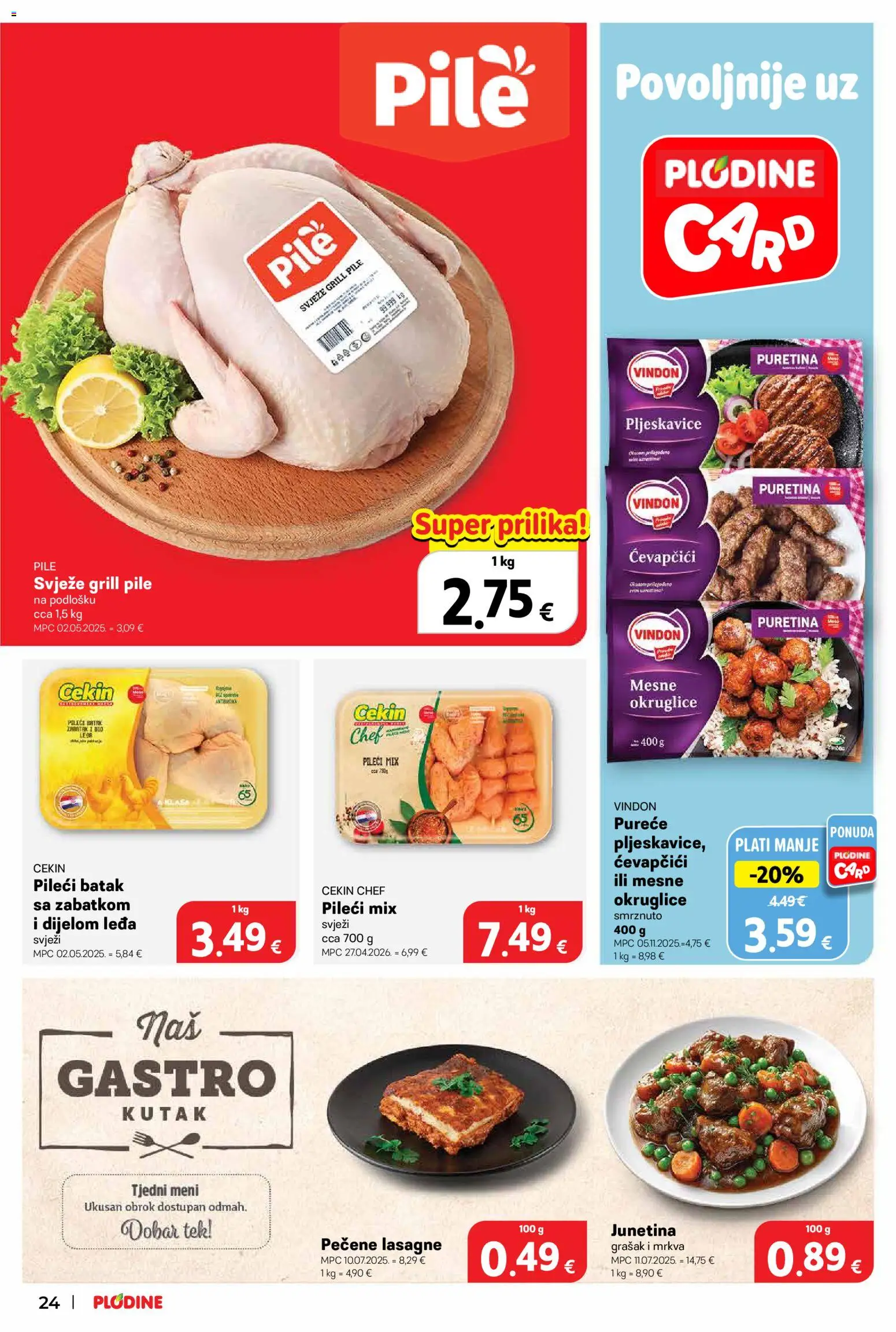 Plodine katalog | vrijedi od 29.04.2026 | Stranica: 24 | Proizvodi: Okruglice, Pljeskavice, Grašak, Ćevapčići