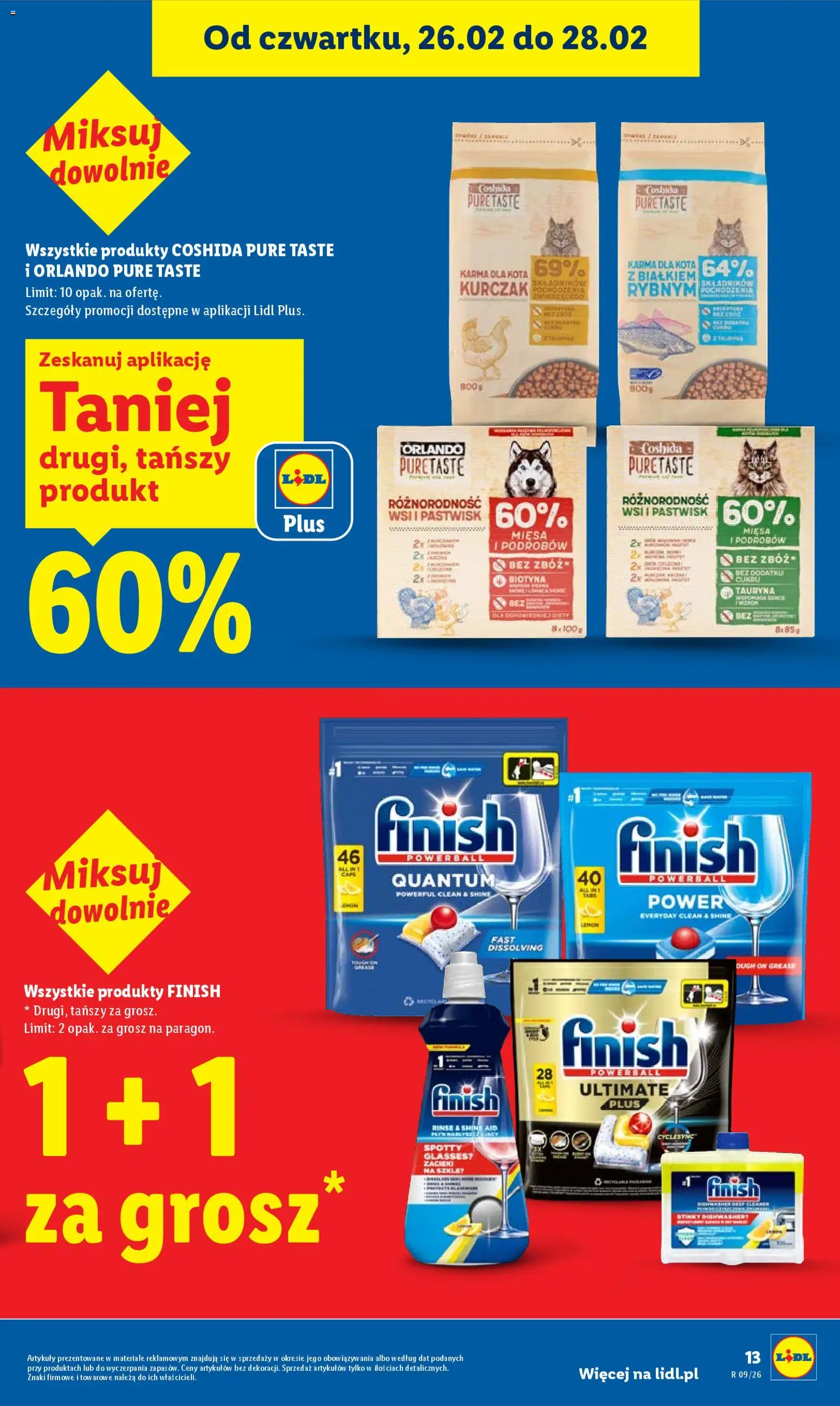 Lidl Gazetka od 26.02.2026 | Strona: 13 | Produkty: Kurczak, Cleaner, Karma dla kota, Finish