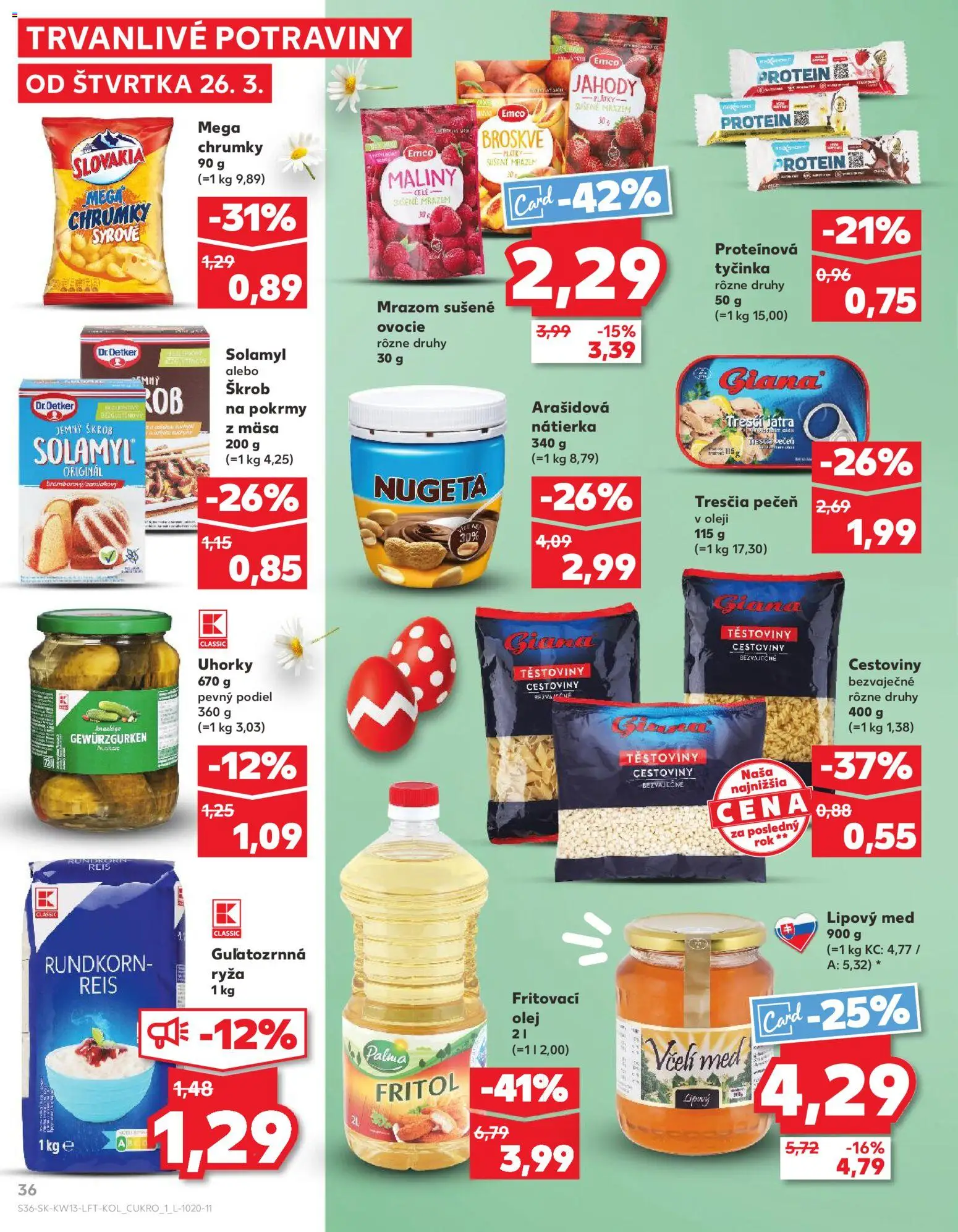 Nové Kaufland akcie – leták je platný od 26.03.2026 | Strana: 36 | Produkty: Ryža, Cestoviny, Jahody, Uhorky