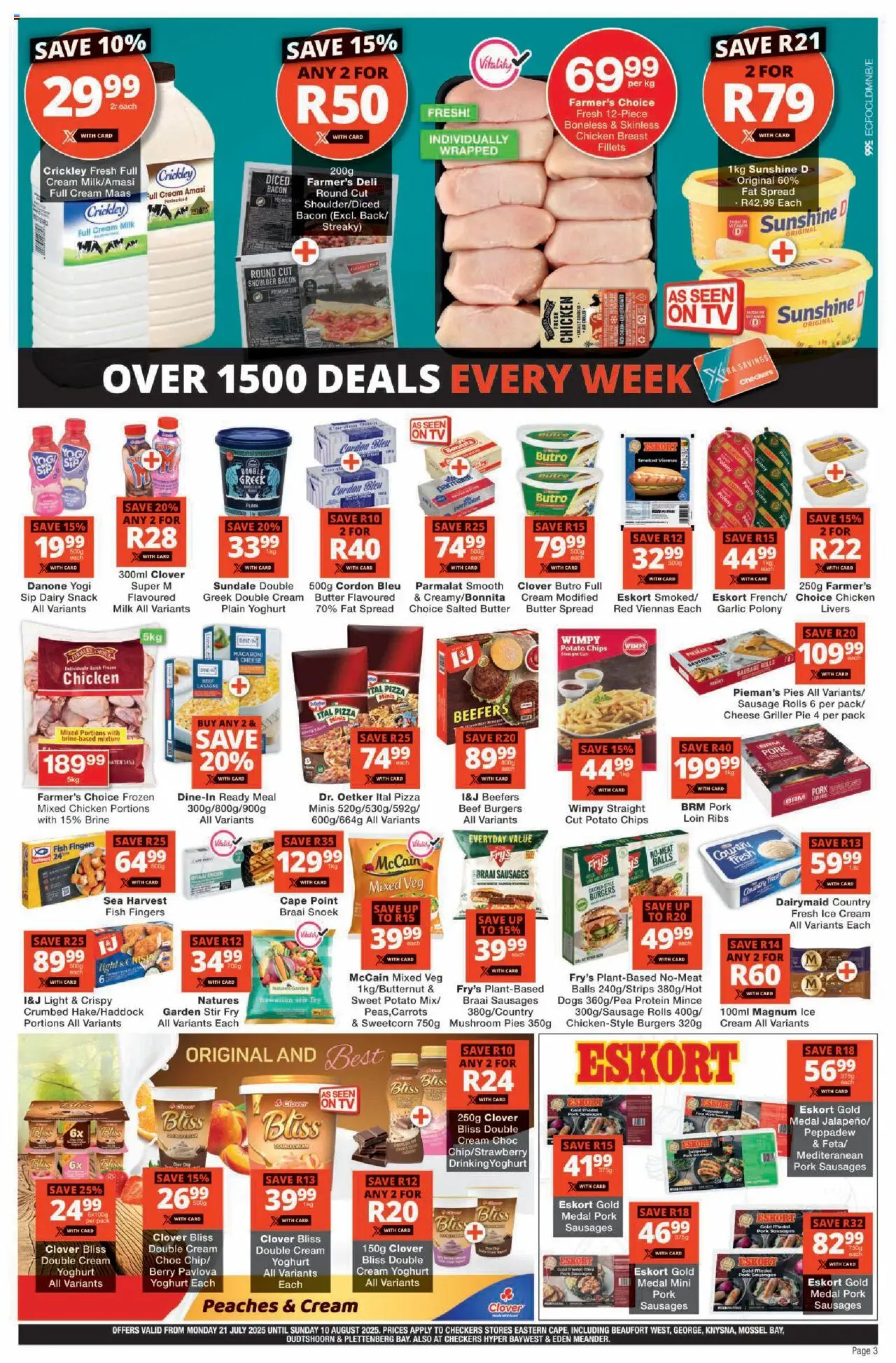 Checkers Eastern Cape - July Month-End Promotion │ valid from 21.07.2025 | Page: 3 | Products: TV, Detergente líquido, Cheese, Chips