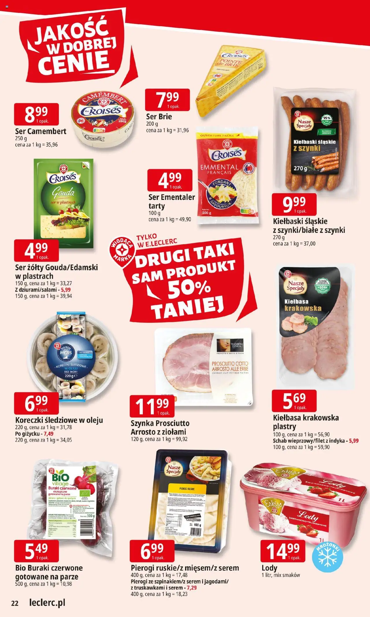 E.Leclerc Gazetka - Warszawa Ursynów od 08.09.2025 | Strona: 22 | Produkty: Ser żółty, Szynka prosciutto, Buraki, Kiełbaski